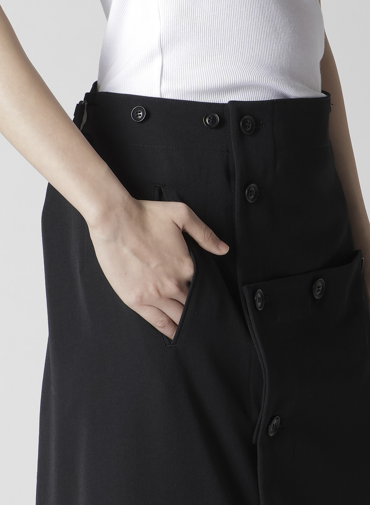 WOOL GABARDINE BUTTON SKIRT