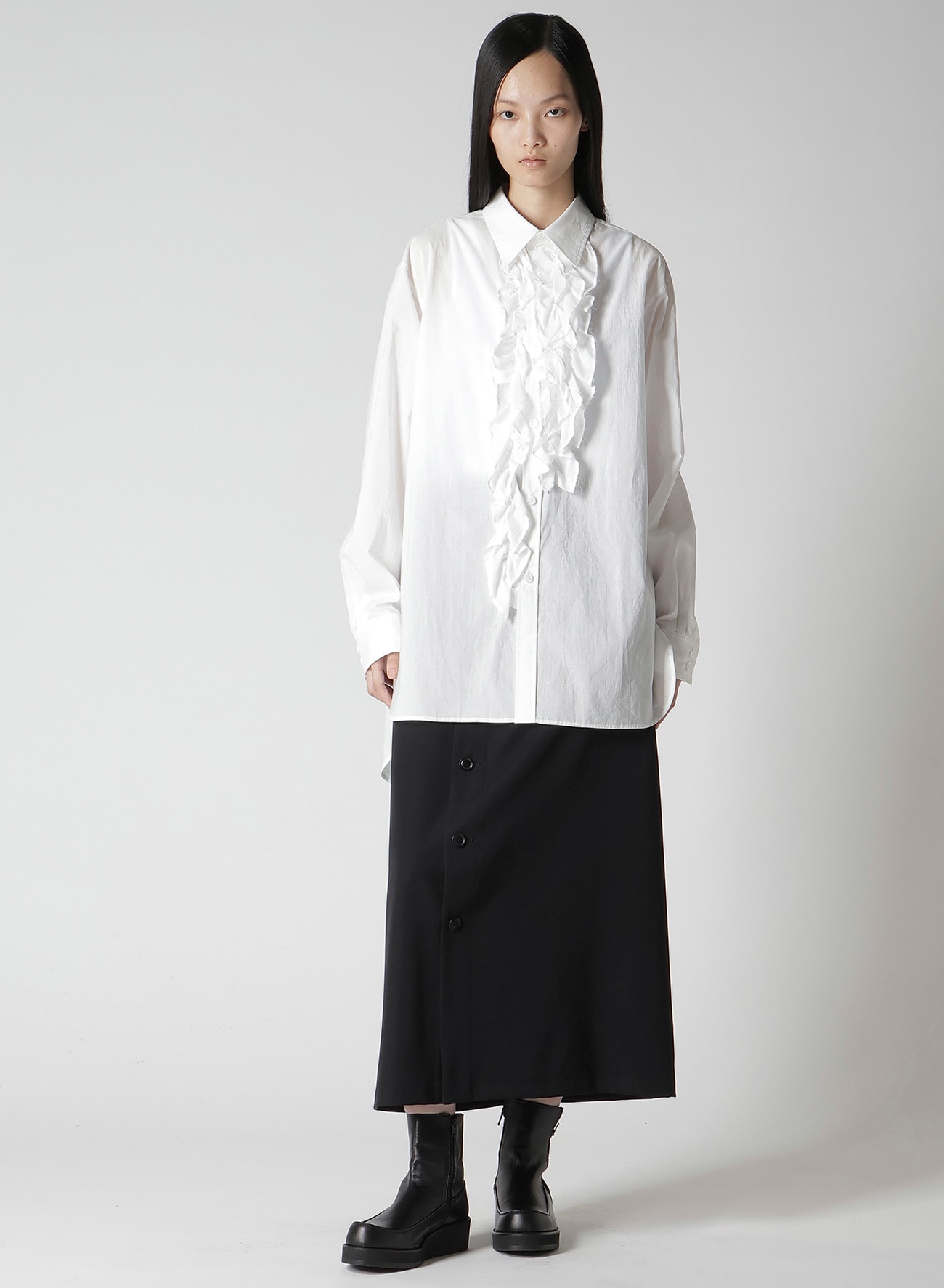 WOOL GABARDINE BUTTON SKIRT