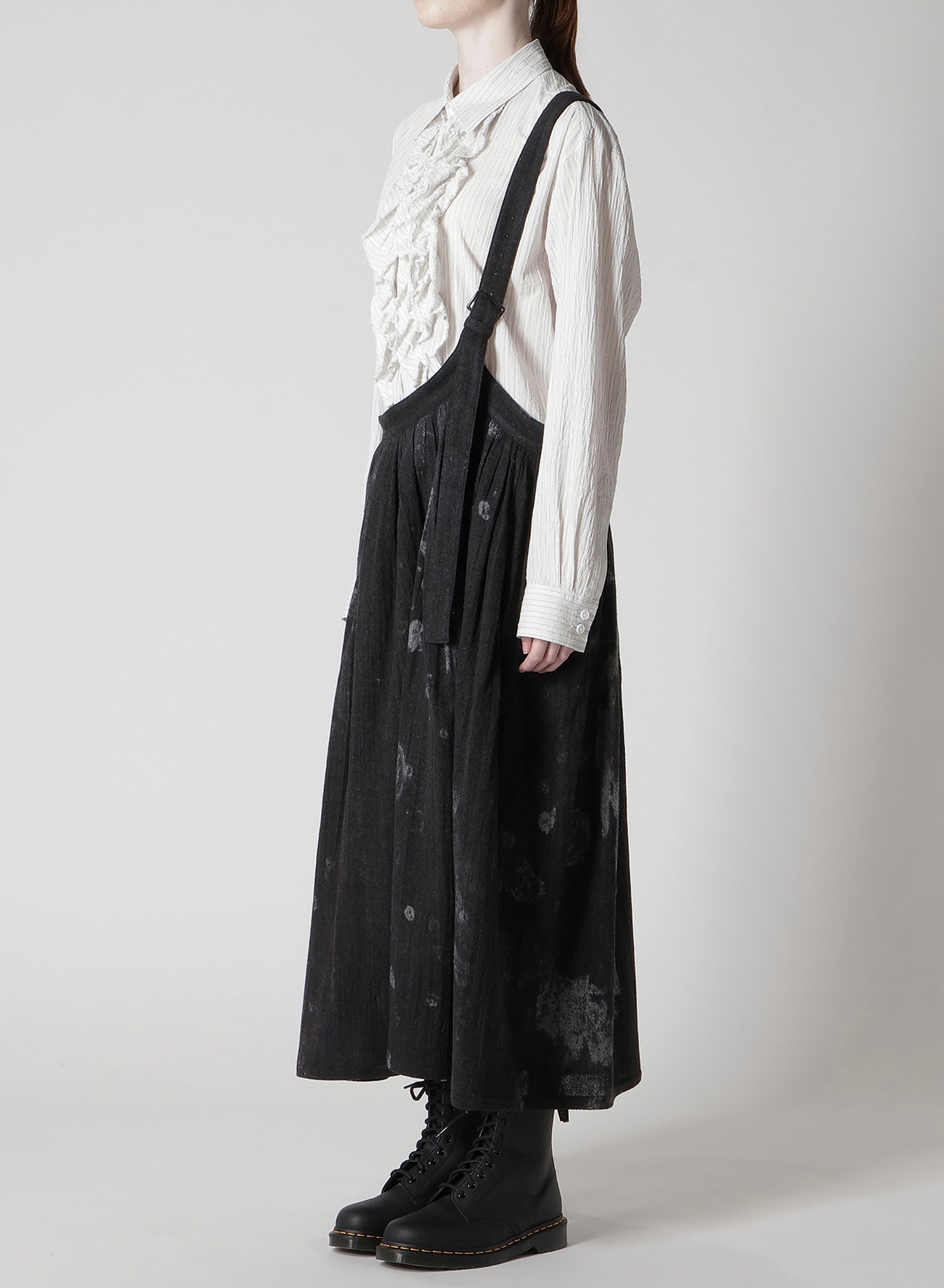 WOOL GAUZE SMUDGED POLKA DOT SINGLE STRAP SKIRT