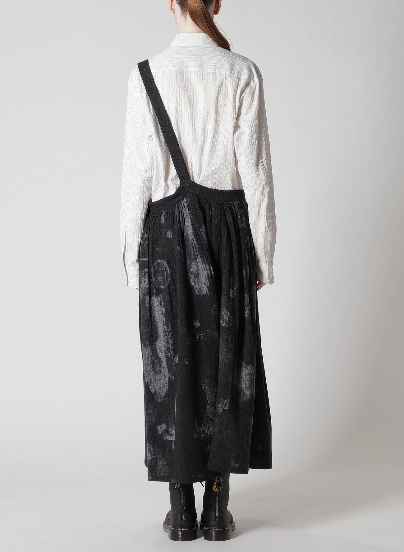 WOOL GAUZE SMUDGED POLKA DOT SINGLE STRAP SKIRT