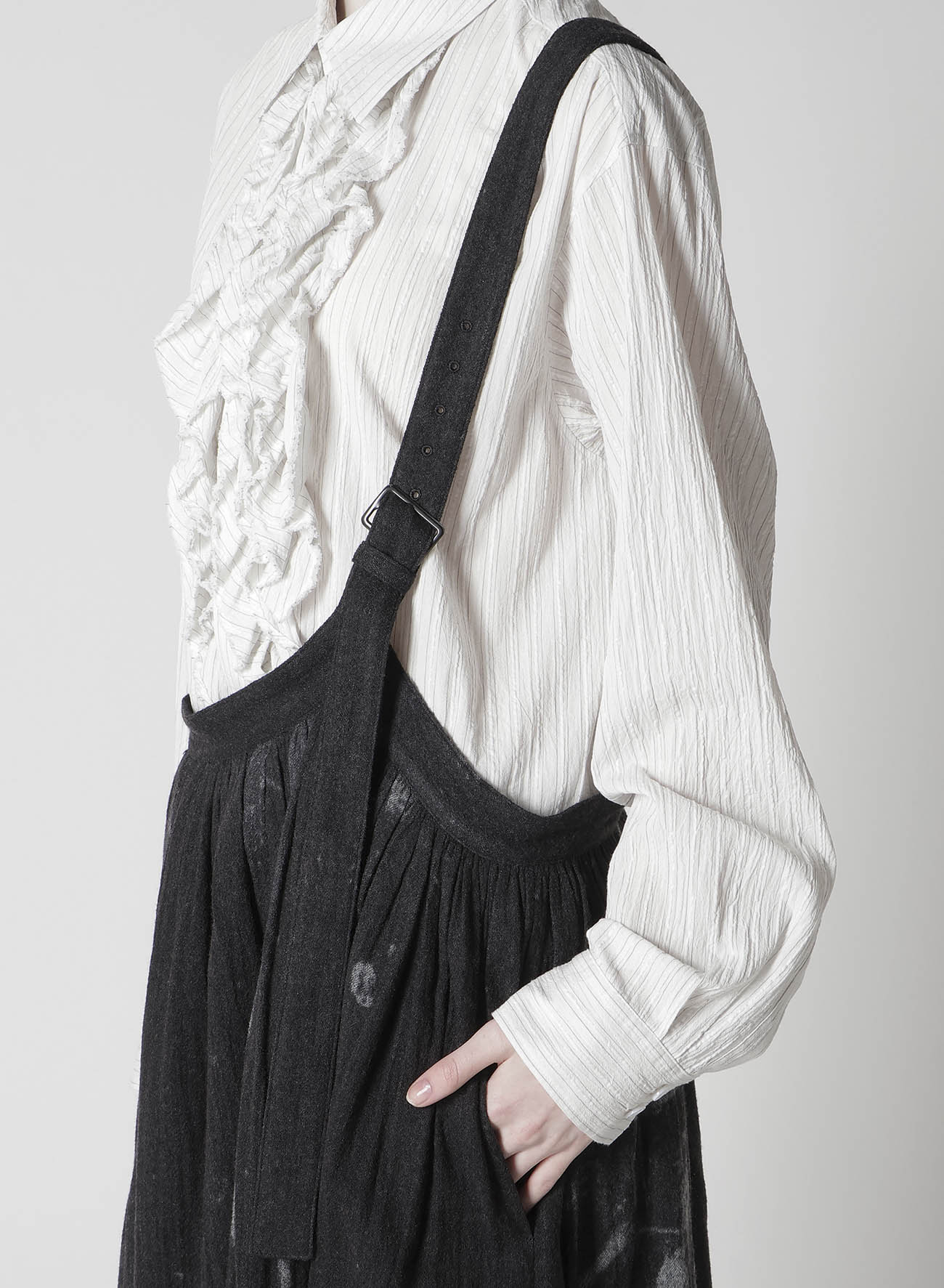 WOOL GAUZE SMUDGED POLKA DOT SINGLE STRAP SKIRT