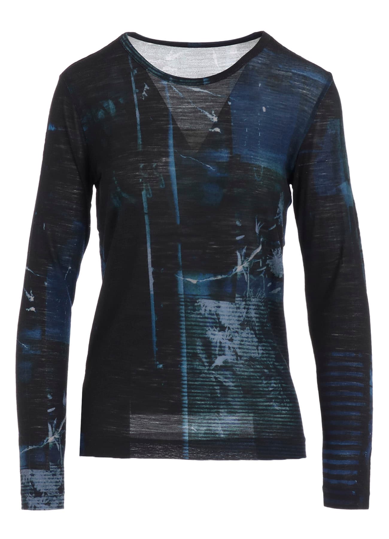 BLURRY FLOWER PRINTTED ROUND NECK LONG SLEEVE T