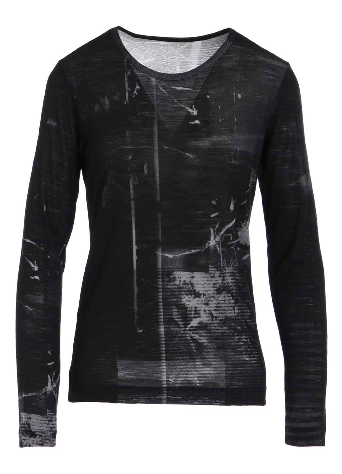 BLURRY FLOWER PRINTTED ROUND NECK LONG SLEEVE T