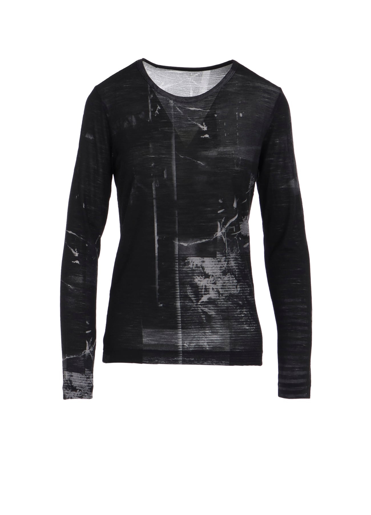 BLURRY FLOWER PRINTTED ROUND NECK LONG SLEEVE T