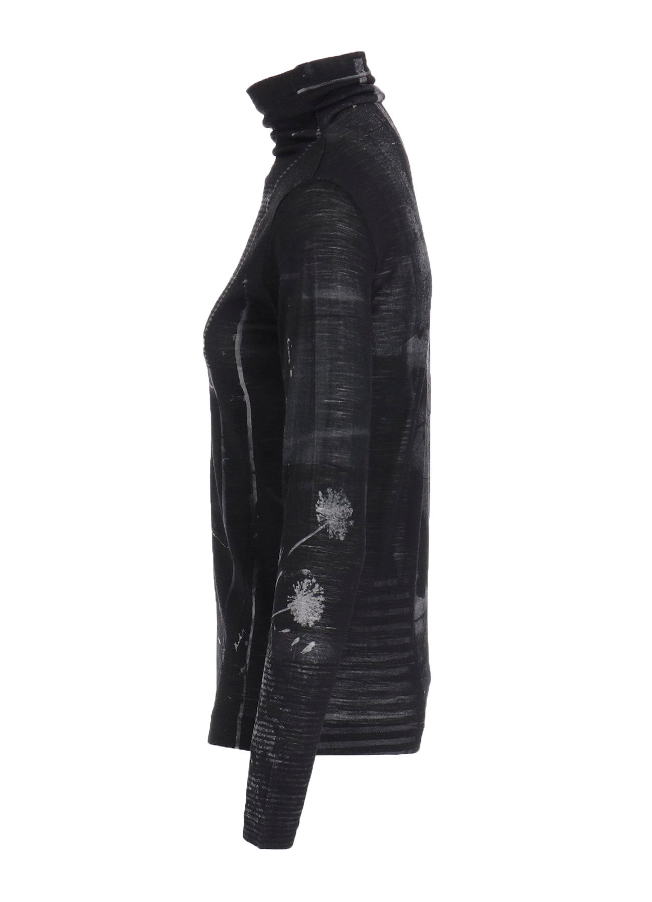 BLURRY FLOWER PRINTTED HIGH NECK LONG SLEEVE T