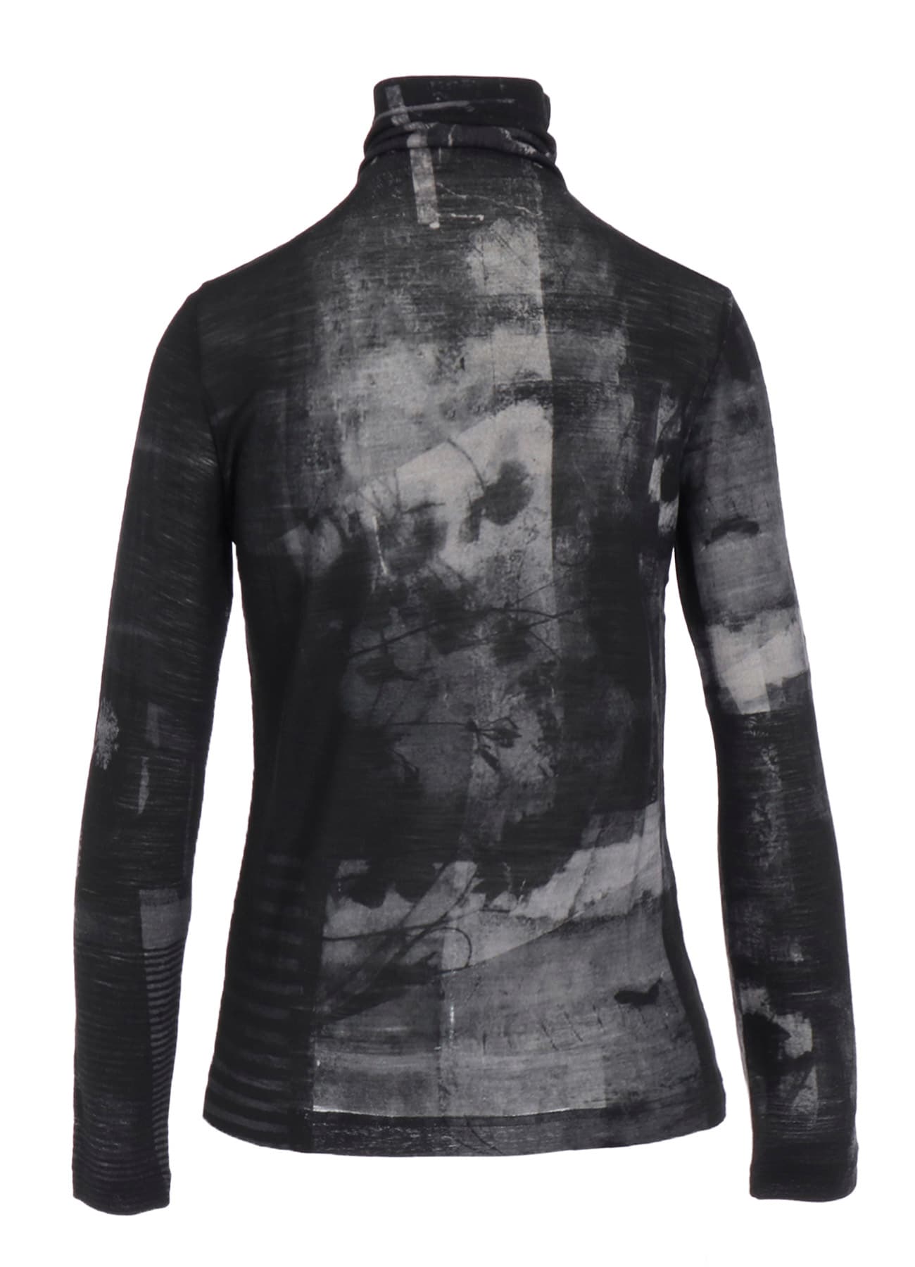 BLURRY FLOWER PRINTTED HIGH NECK LONG SLEEVE T