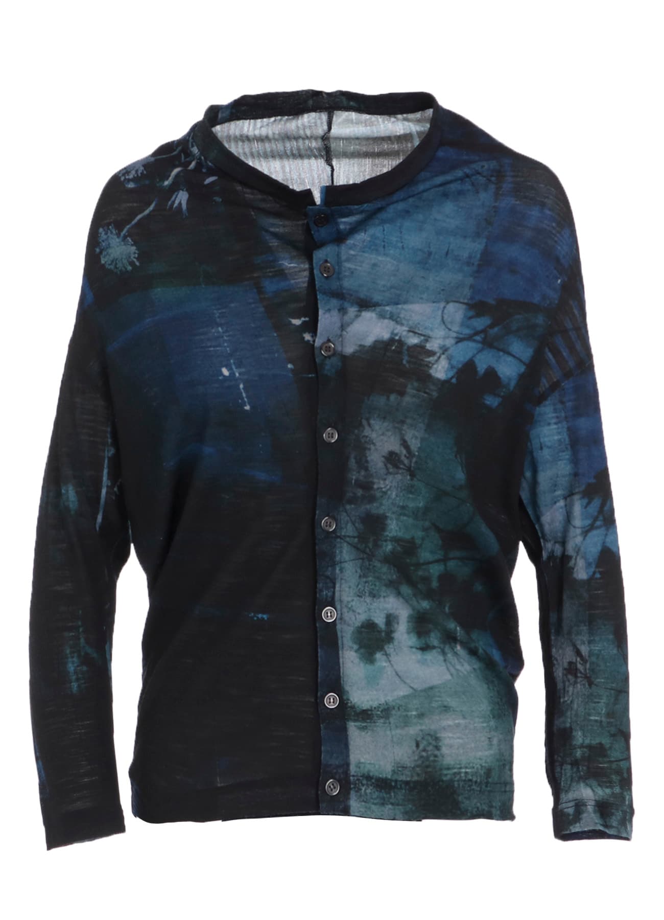 BLURRY FLOWER PRINTTED OFF NECK BUTTONED CARDIGAN