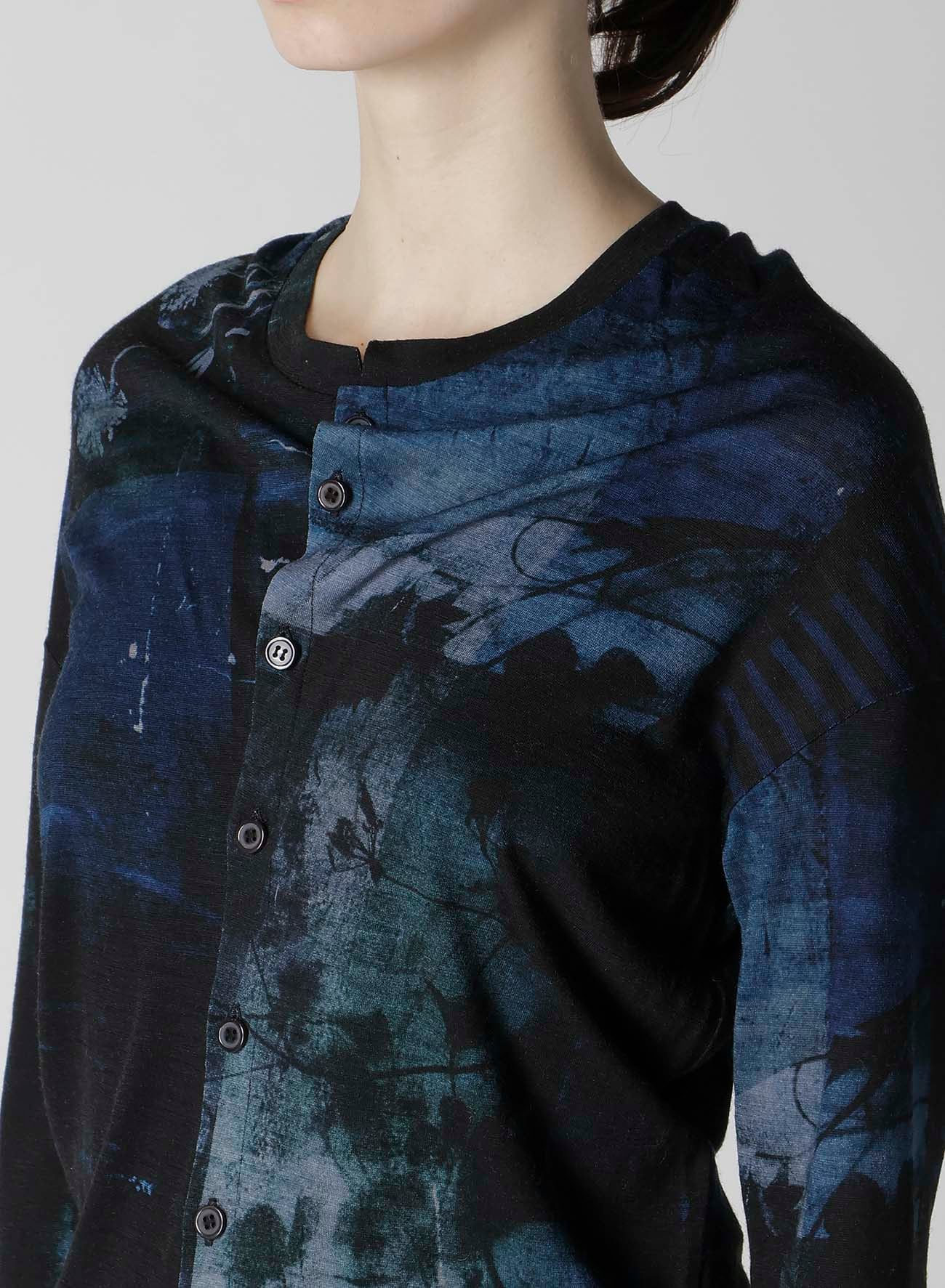 BLURRY FLOWER PRINTTED OFF NECK BUTTONED CARDIGAN