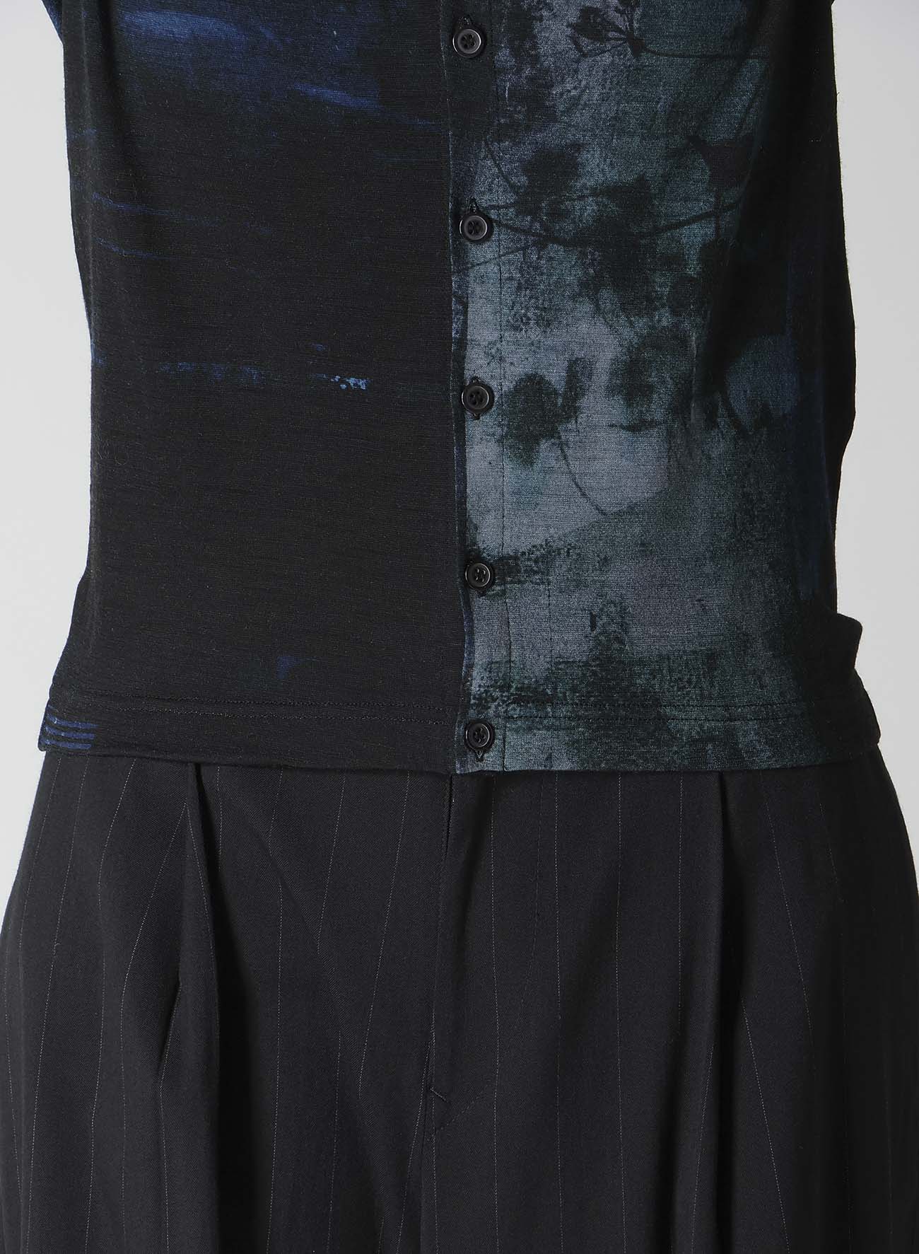 BLURRY FLOWER PRINTTED OFF NECK BUTTONED CARDIGAN