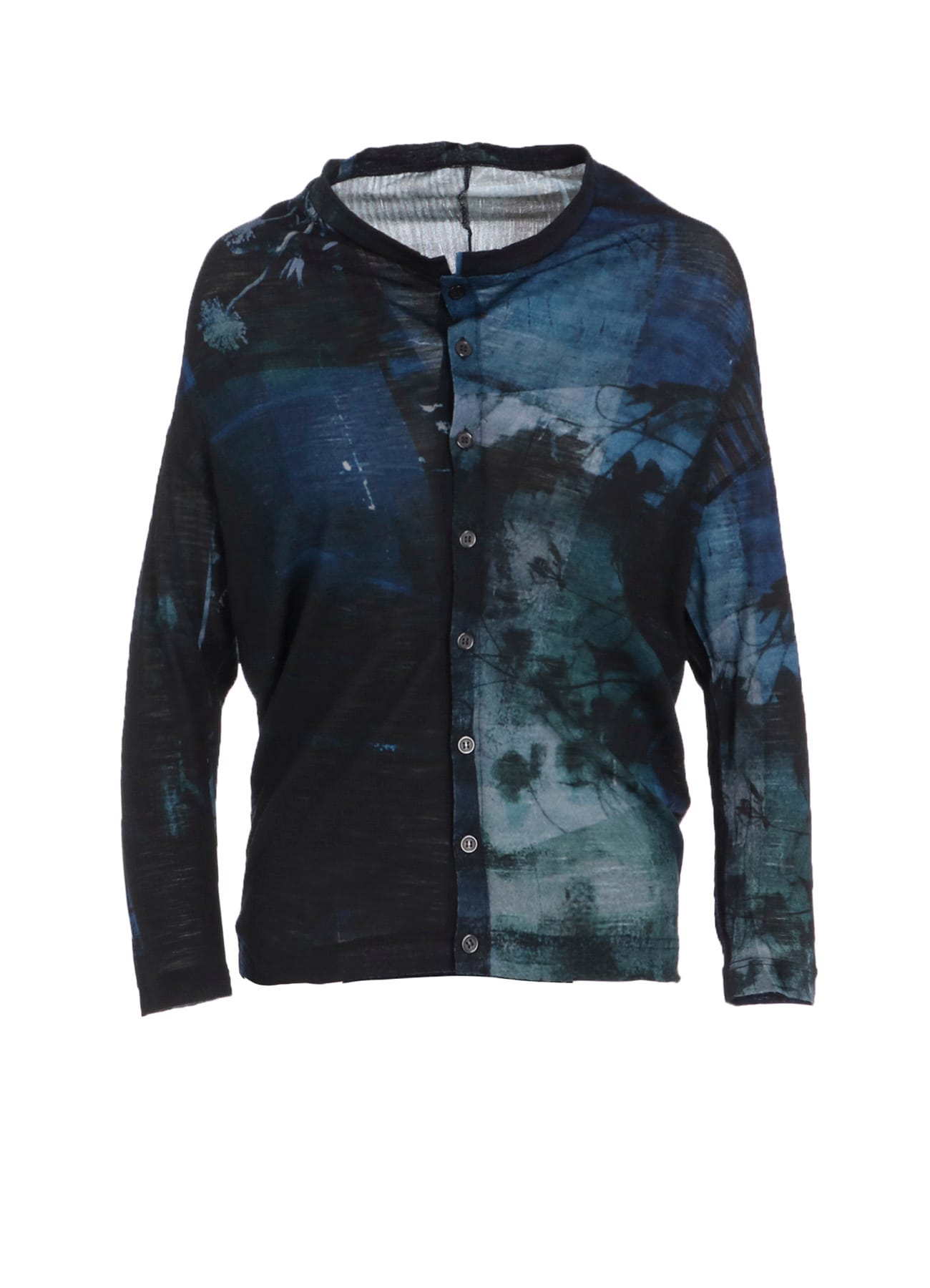 BLURRY FLOWER PRINTTED OFF NECK BUTTONED CARDIGAN