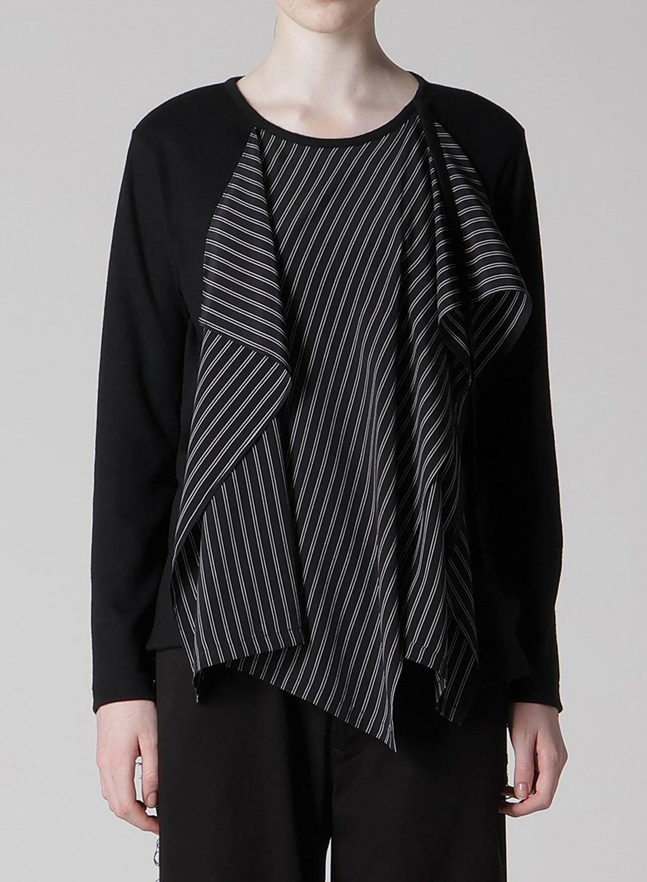 COTTON/CREPE DE CHINE FLARE ROUND NECK T