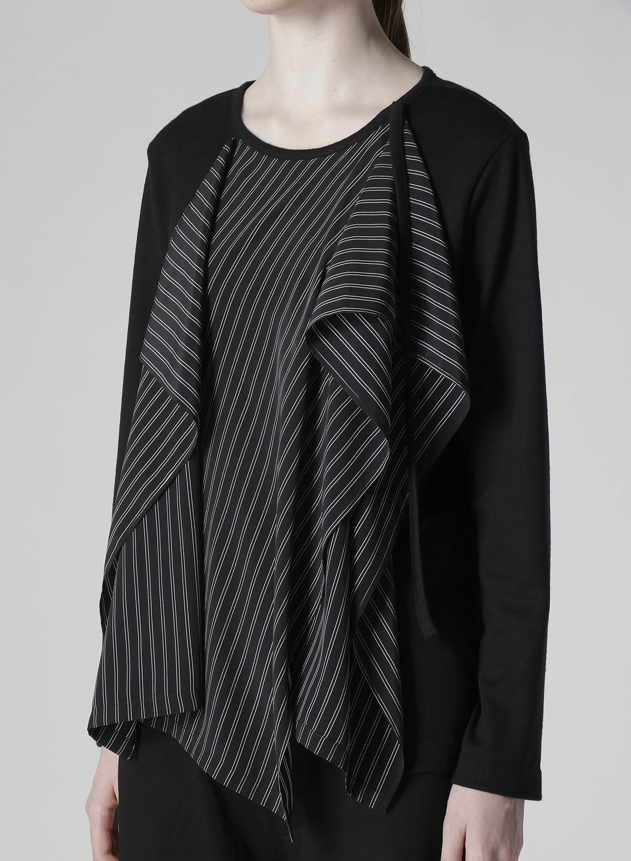 COTTON/CREPE DE CHINE FLARE ROUND NECK T