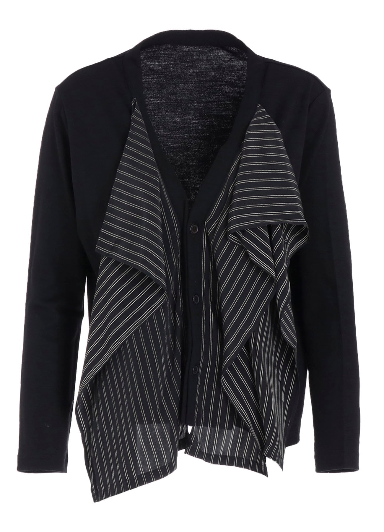 COTTON/CREPE DE CHINE FLARE 3-BUTTON CARDIGAN