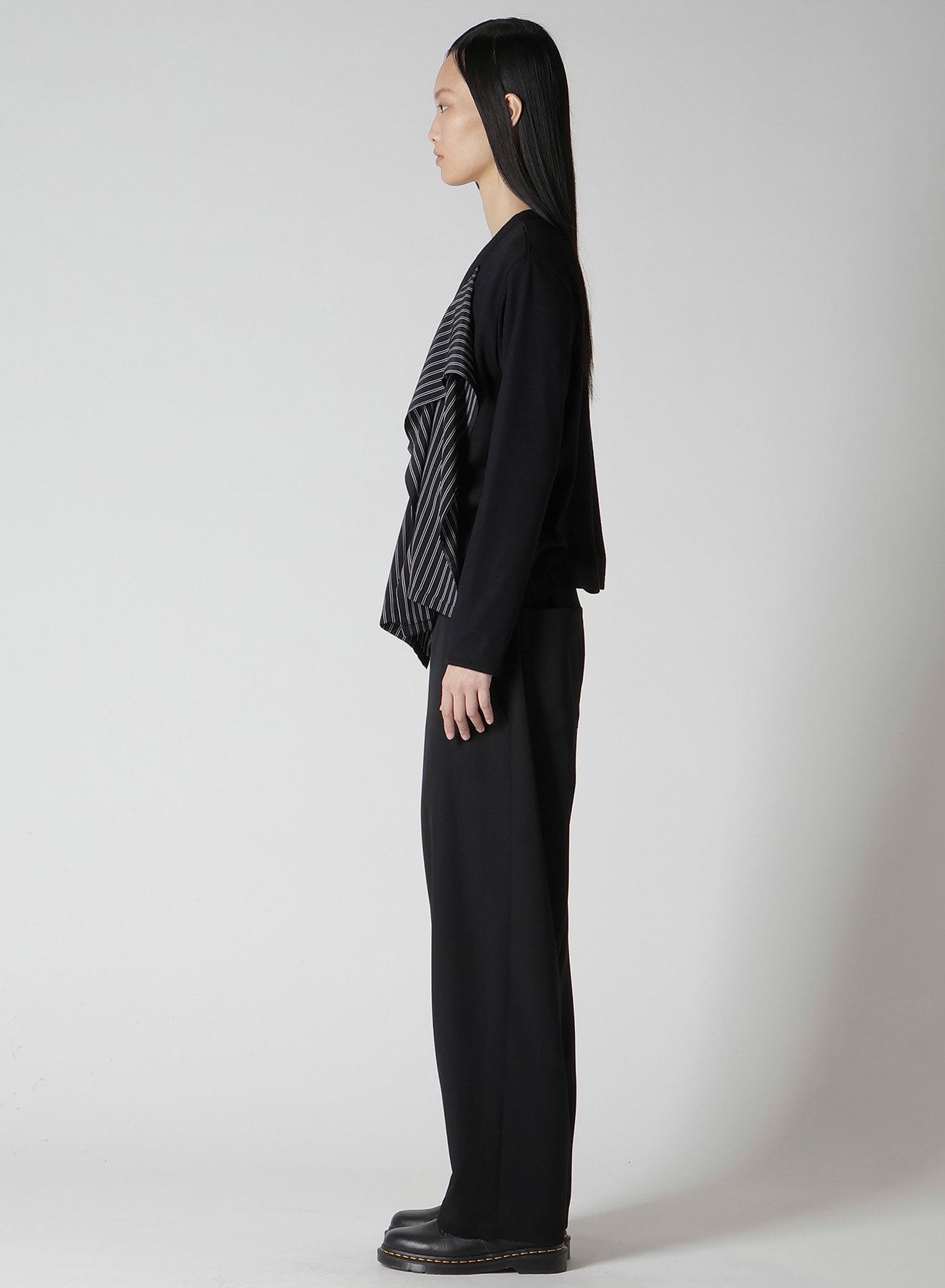 COTTON/CREPE DE CHINE FLARE 3-BUTTON CARDIGAN