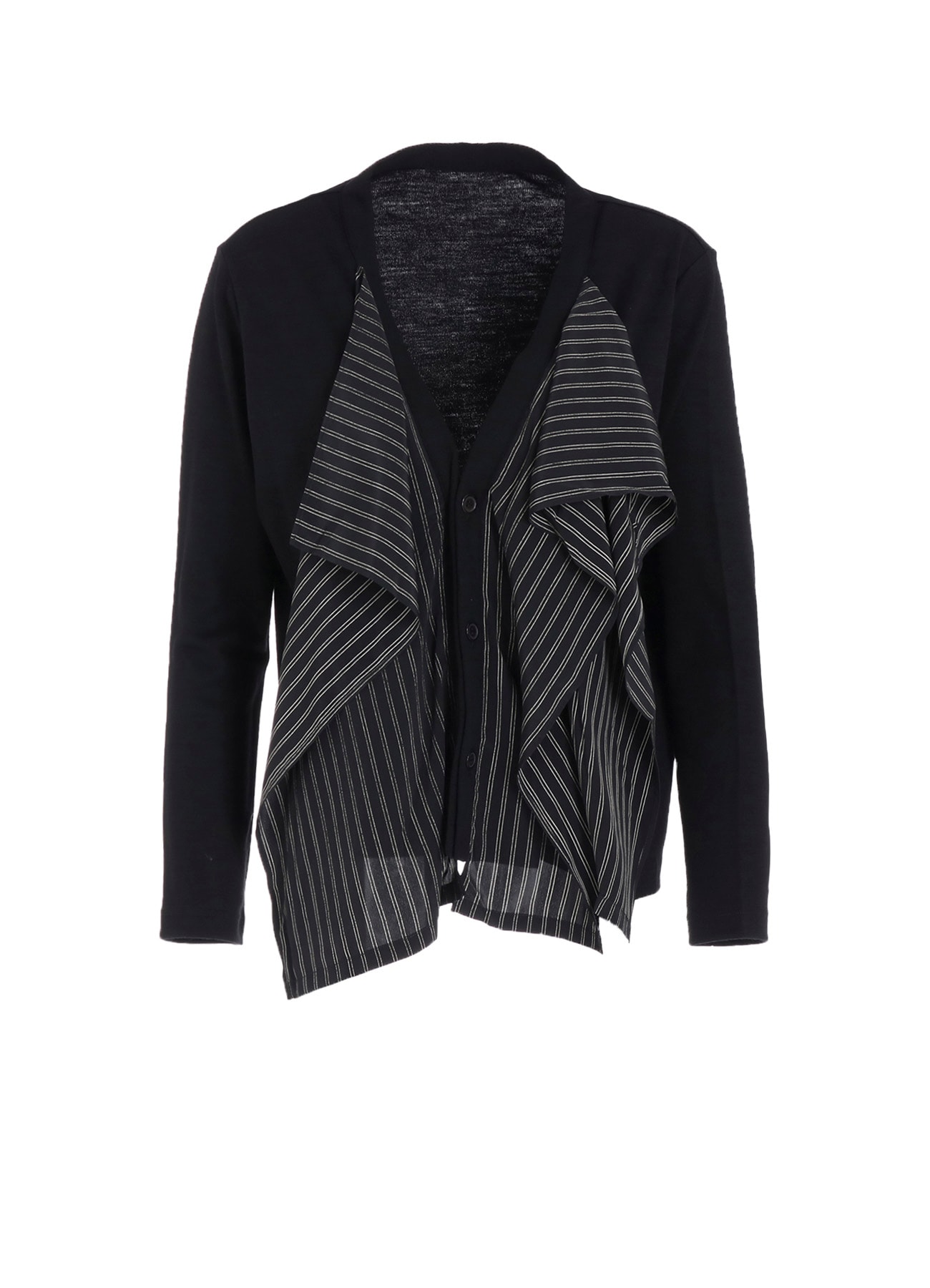 COTTON/CREPE DE CHINE FLARE 3-BUTTON CARDIGAN