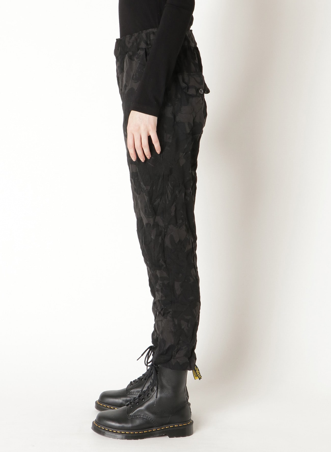 FLOWER PRINT SHRINK ELASTIC WAIST PANTS