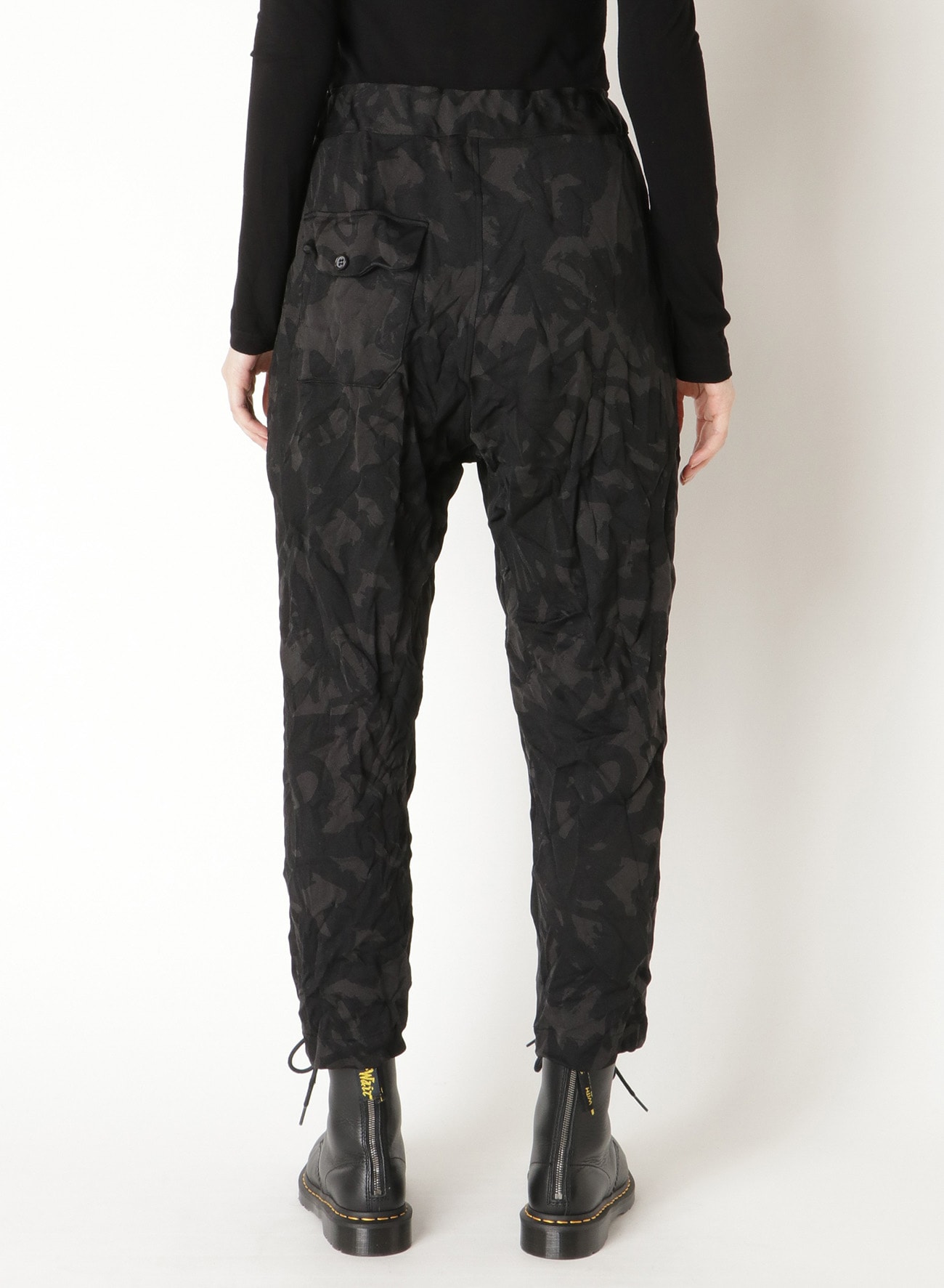 FLOWER PRINT SHRINK ELASTIC WAIST PANTS