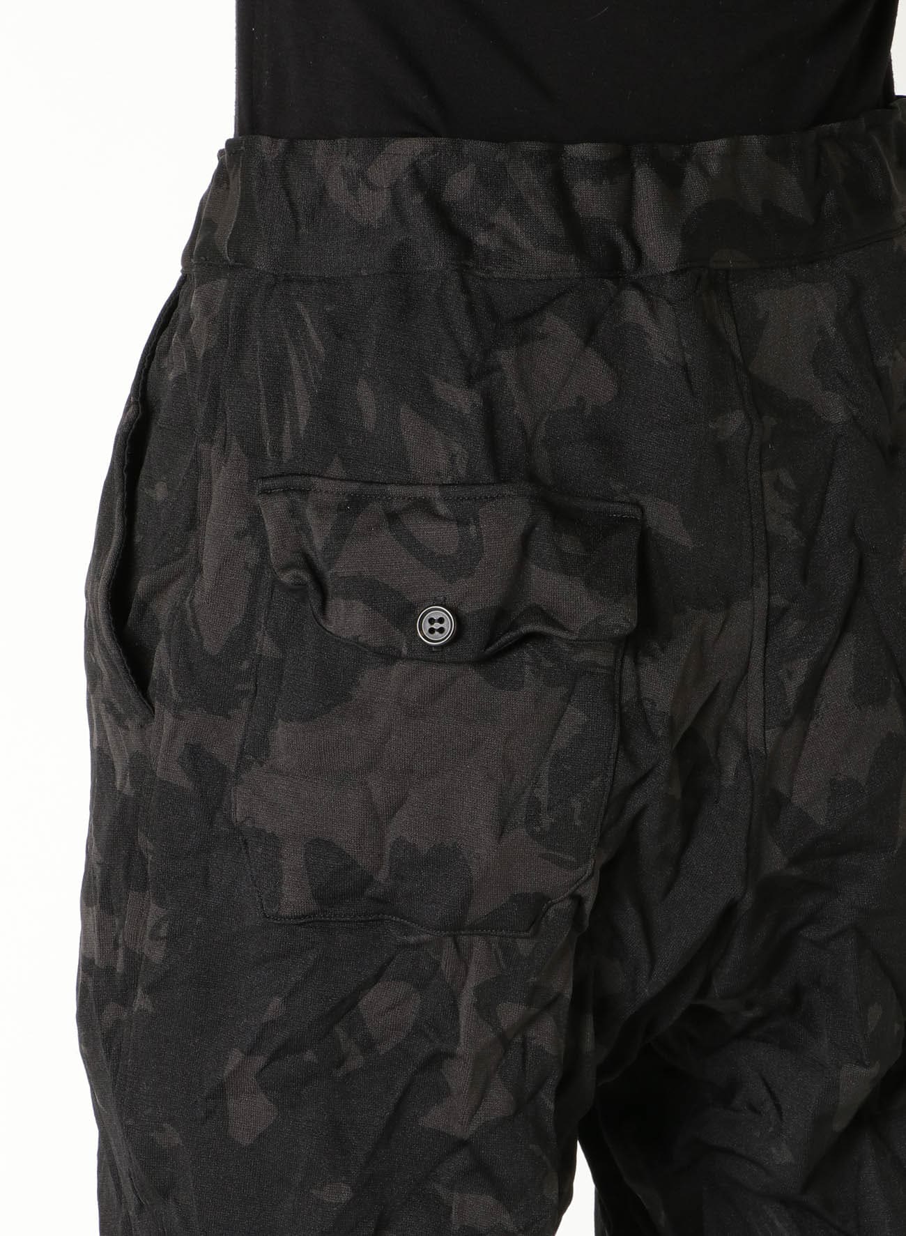 FLOWER PRINT SHRINK ELASTIC WAIST PANTS