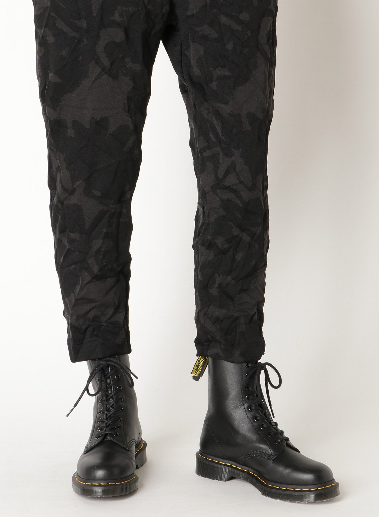 FLOWER PRINT SHRINK ELASTIC WAIST PANTS