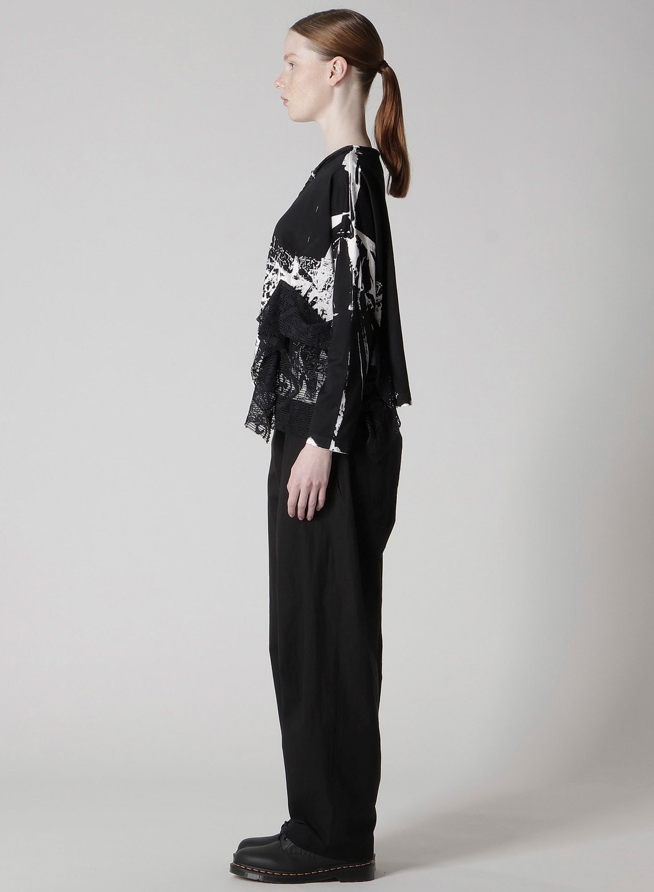 COTTON LACE/PRINT SIDE POCKET CROPPED CARDIGAN