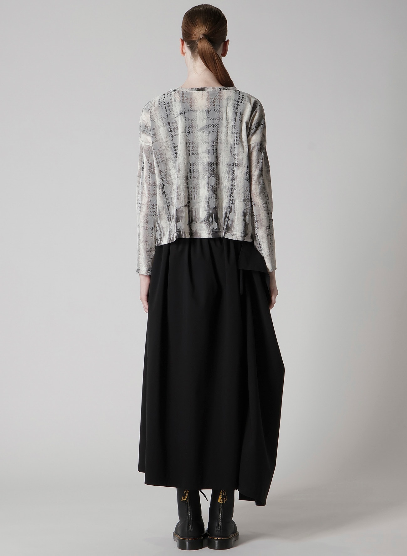 HOUNDTOOTH DOTS TULLE CROPPED ROUND NECK T