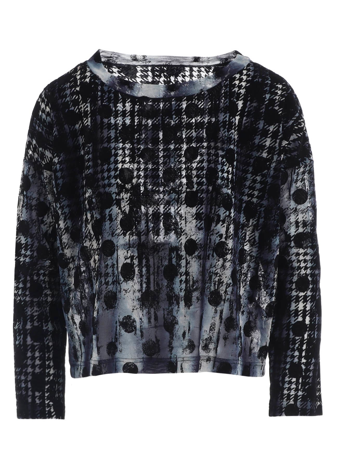 HOUNDTOOTH DOTS TULLE CROPPED ROUND NECK T