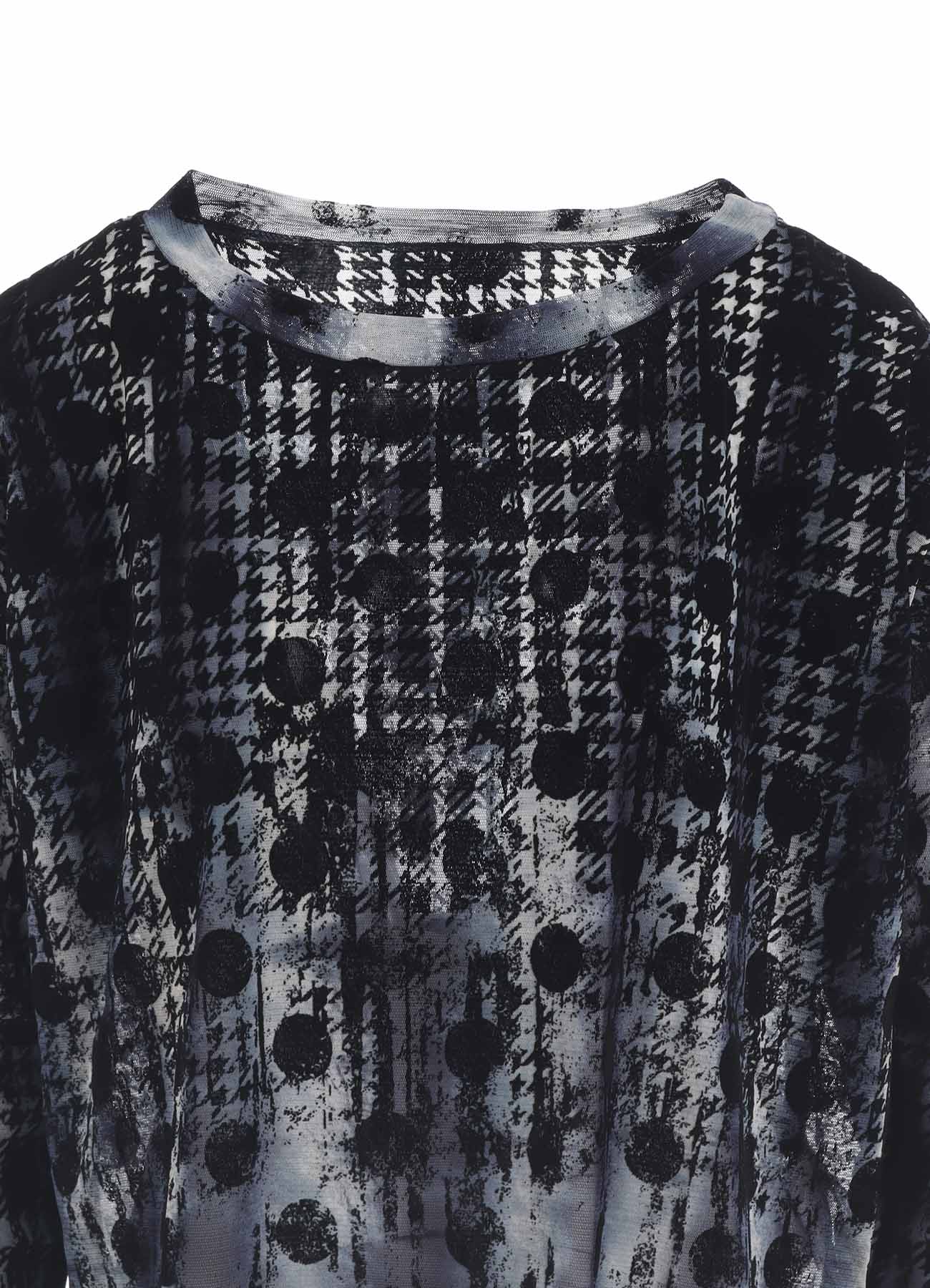 HOUNDTOOTH DOTS TULLE CROPPED ROUND NECK T