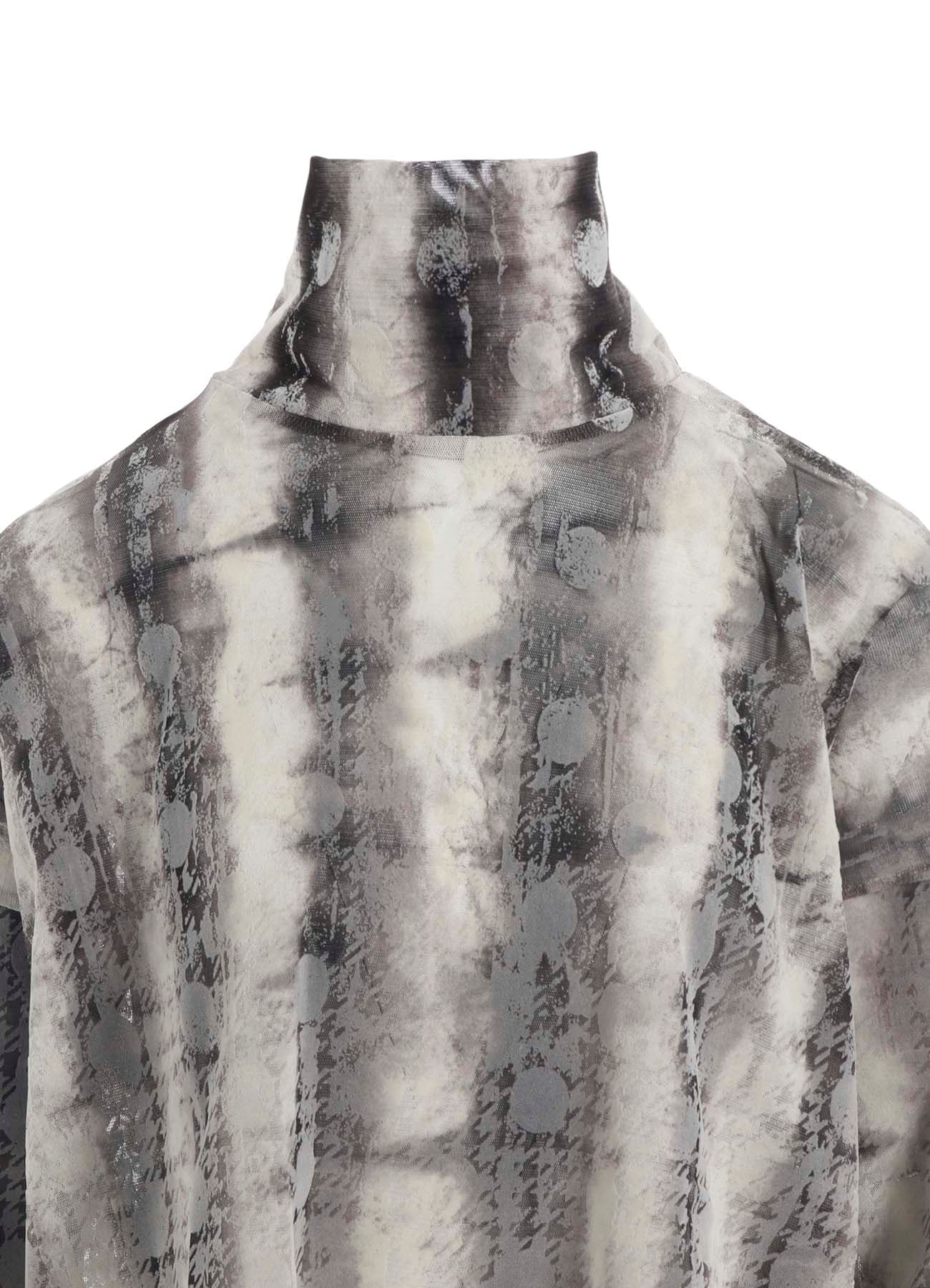 HOUNDTOOTH DOTS TULLE CROPPED HIGH-NECK T