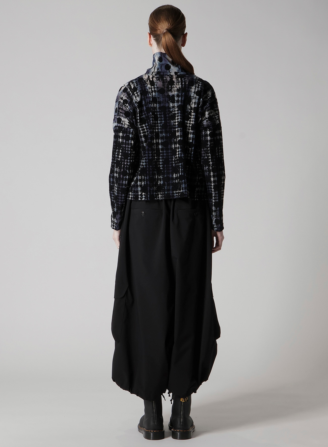 HOUNDTOOTH DOTS TULLE CROPPED HIGH-NECK T