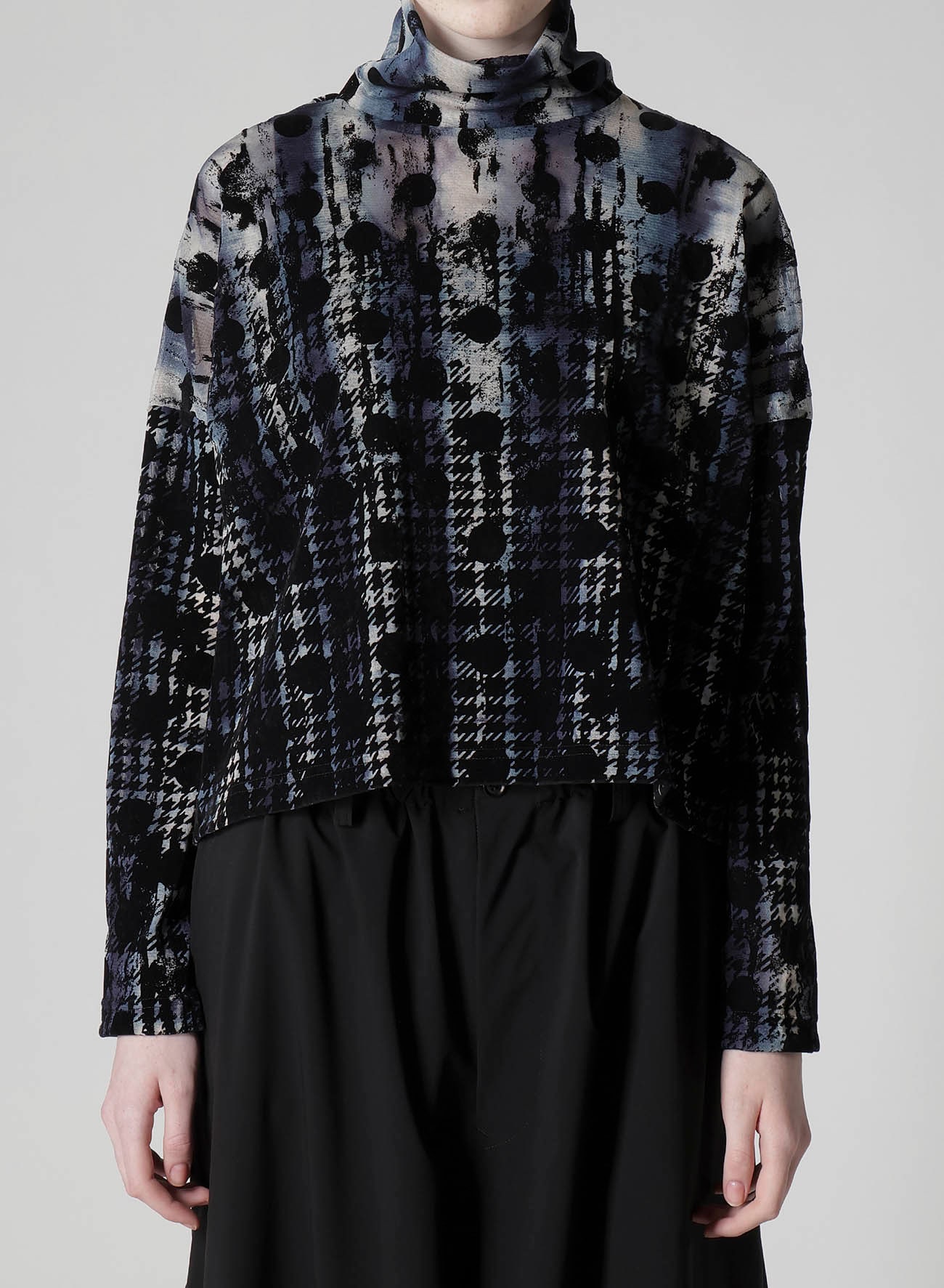 HOUNDTOOTH DOTS TULLE CROPPED HIGH-NECK T