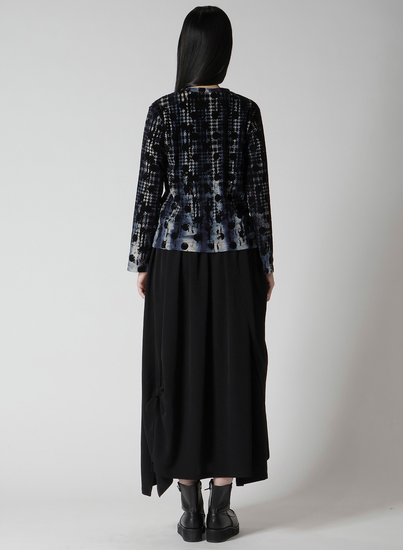 HOUNDTOOTH DOTS TULLE ROUND NECK LONG SLEEVE CARDIGAN