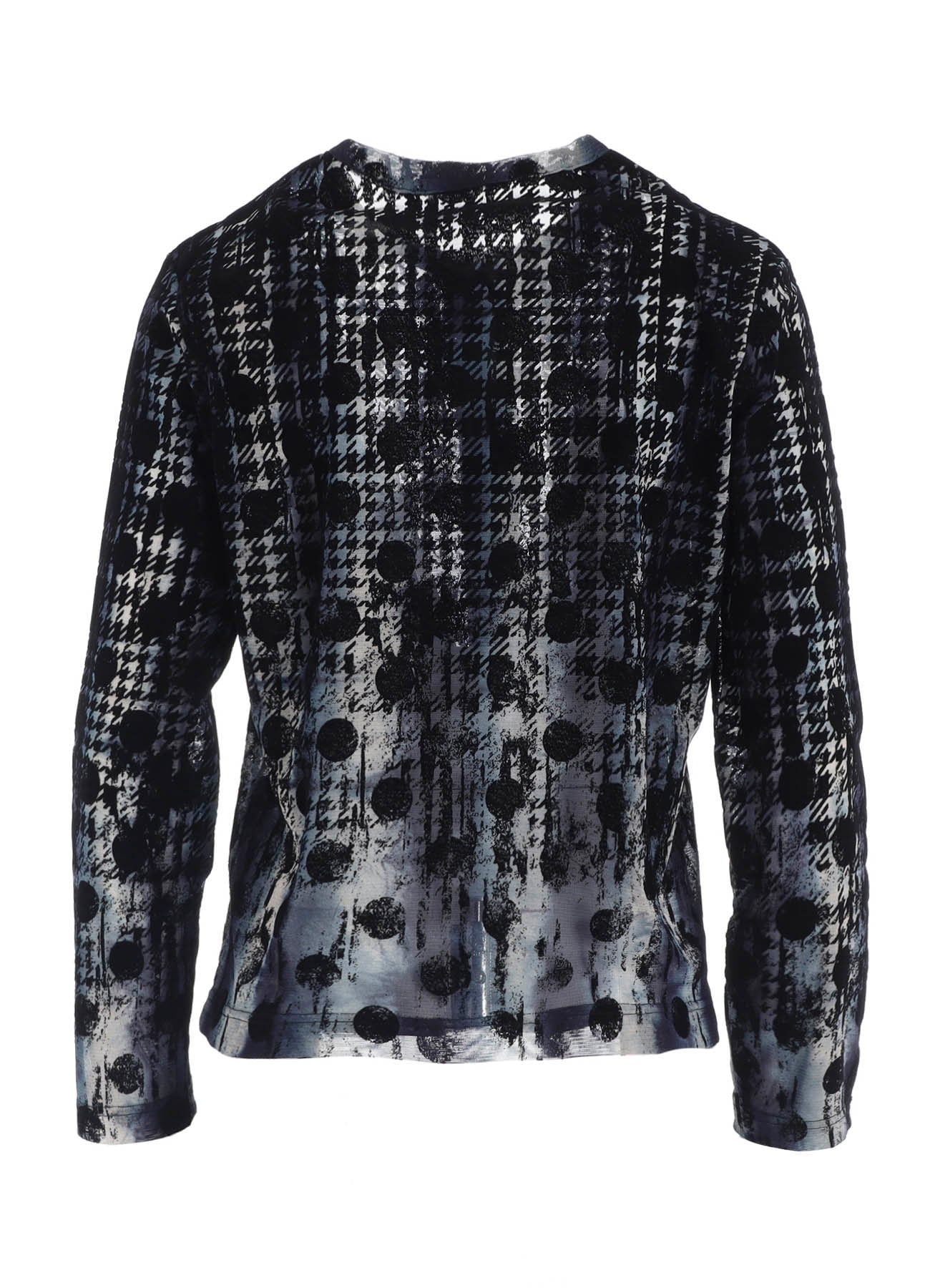 HOUNDTOOTH DOTS TULLE ROUND NECK LONG SLEEVE CARDIGAN