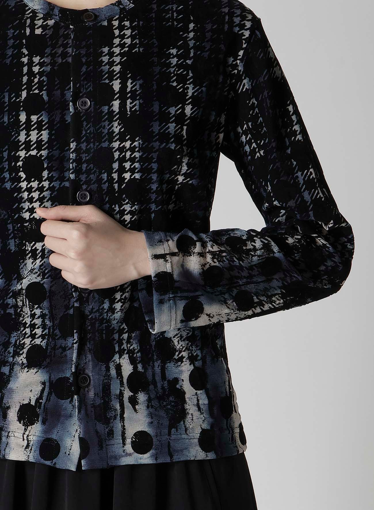 HOUNDTOOTH DOTS TULLE ROUND NECK LONG SLEEVE CARDIGAN
