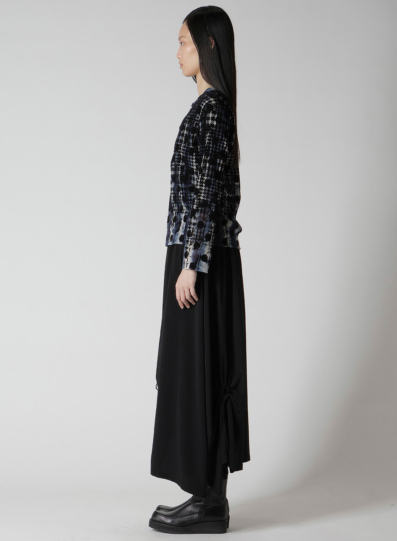 HOUNDTOOTH DOTS TULLE ROUND NECK LONG SLEEVE CARDIGAN