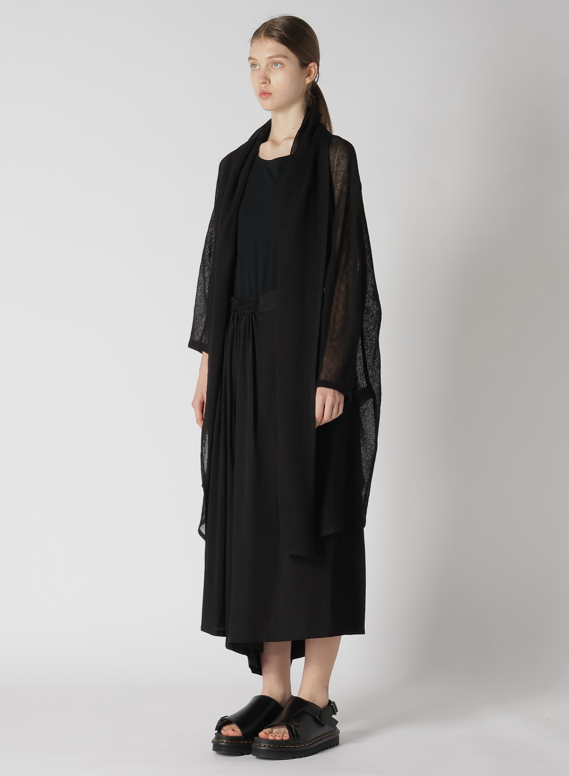 LENO CLOTH SHAWL COLLAR LONG CARDIGAN