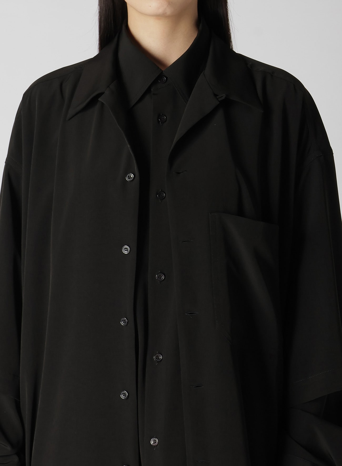 TRIACETATE/POLYESTER DOUBLE LAYERED LONG SHIRT