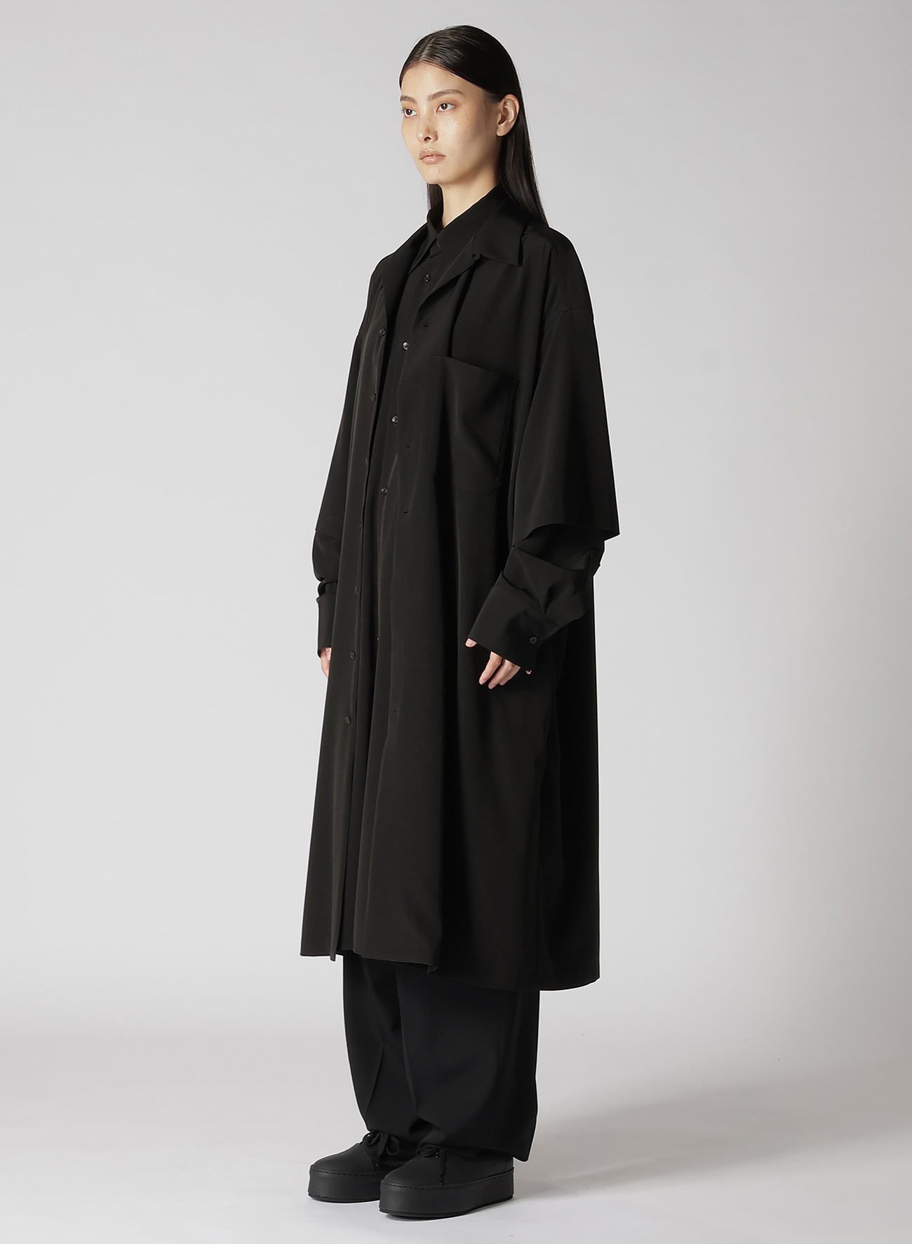 TRIACETATE/POLYESTER DOUBLE LAYERED LONG SHIRT