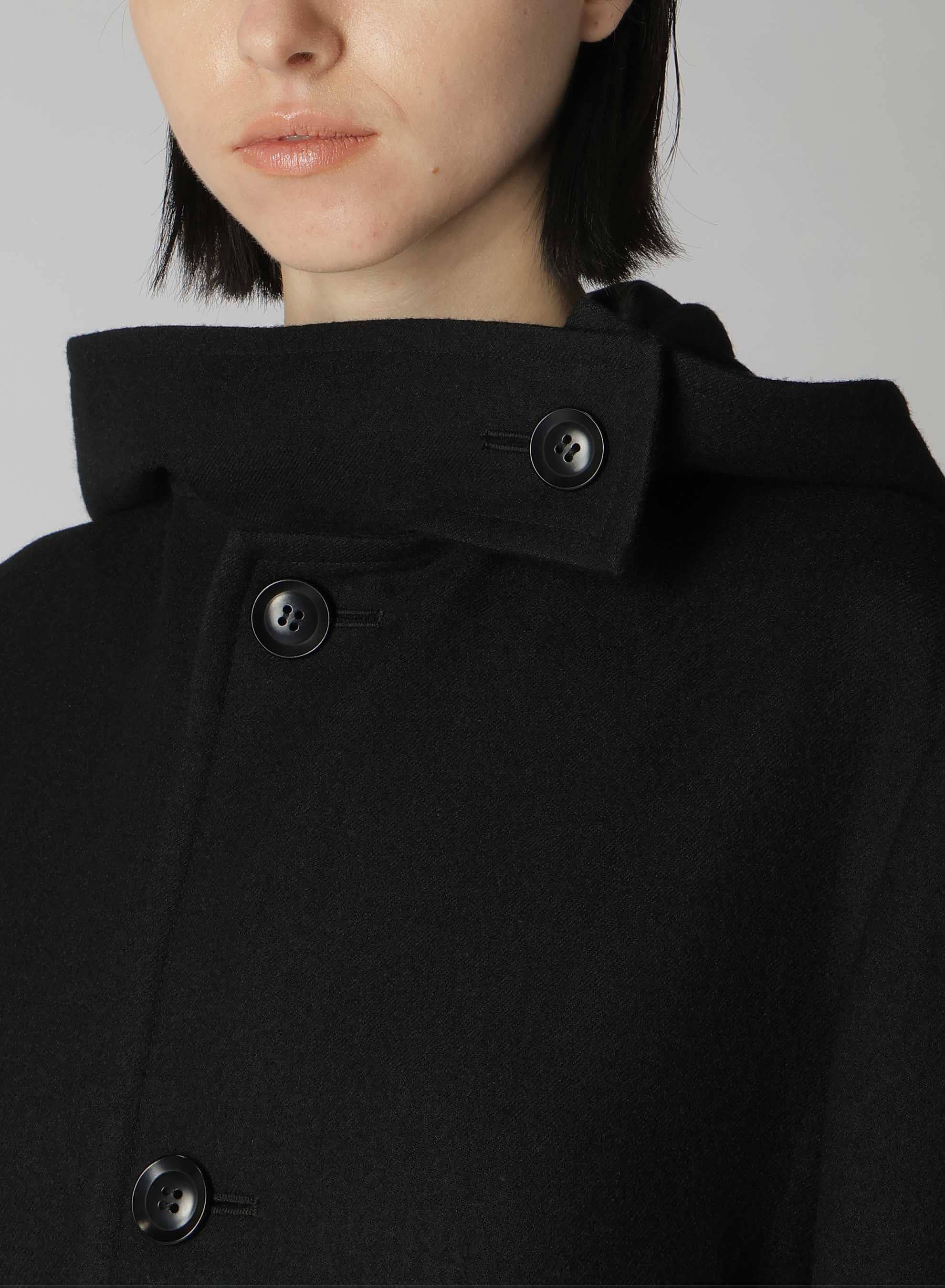 MILLING WOOL SERGE LONG COAT WITH HOODIE