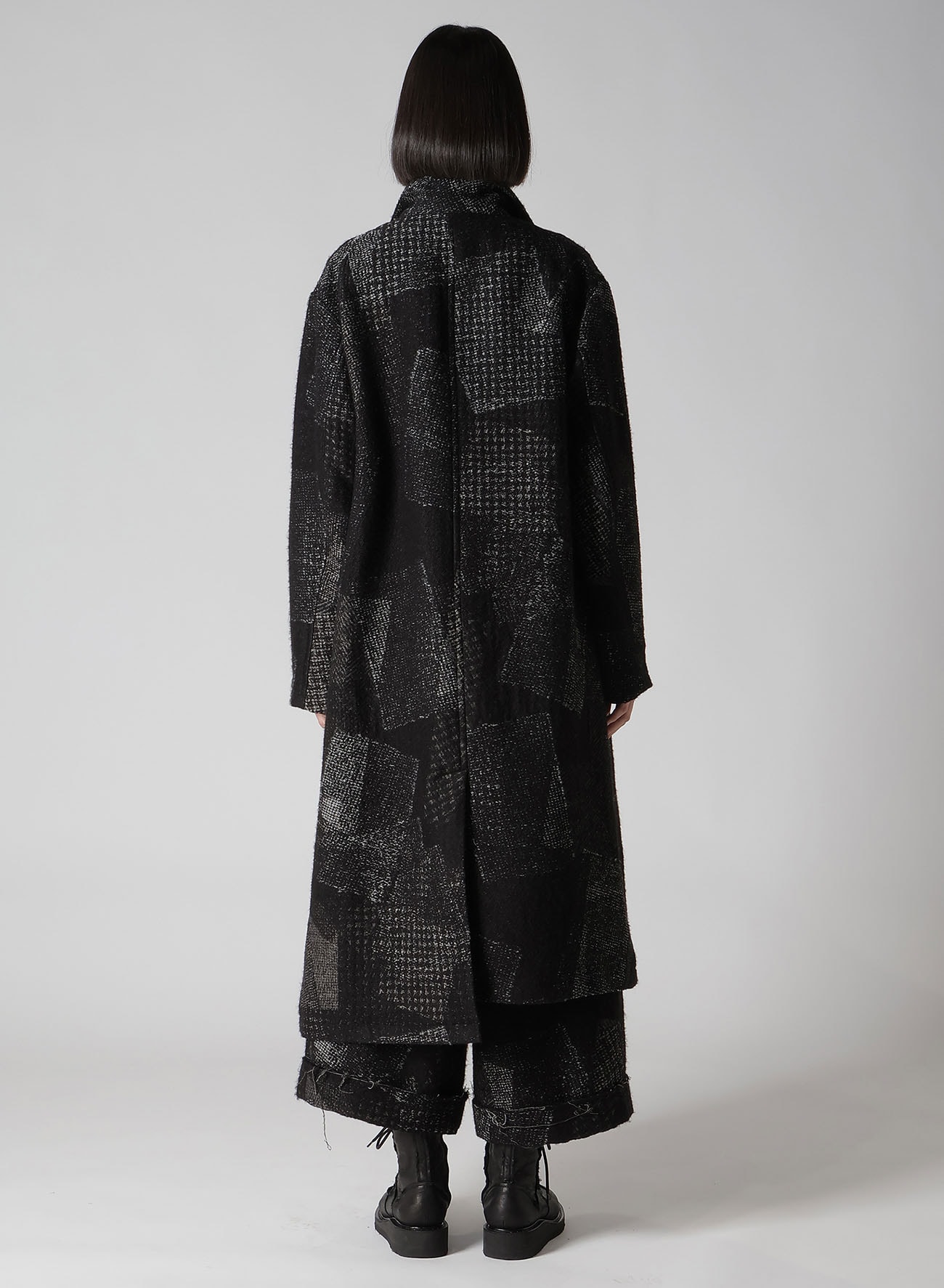 WOOL COTTON RANDOM HOUNDSTOOTH JQ LEFT FRONT CUT COAT