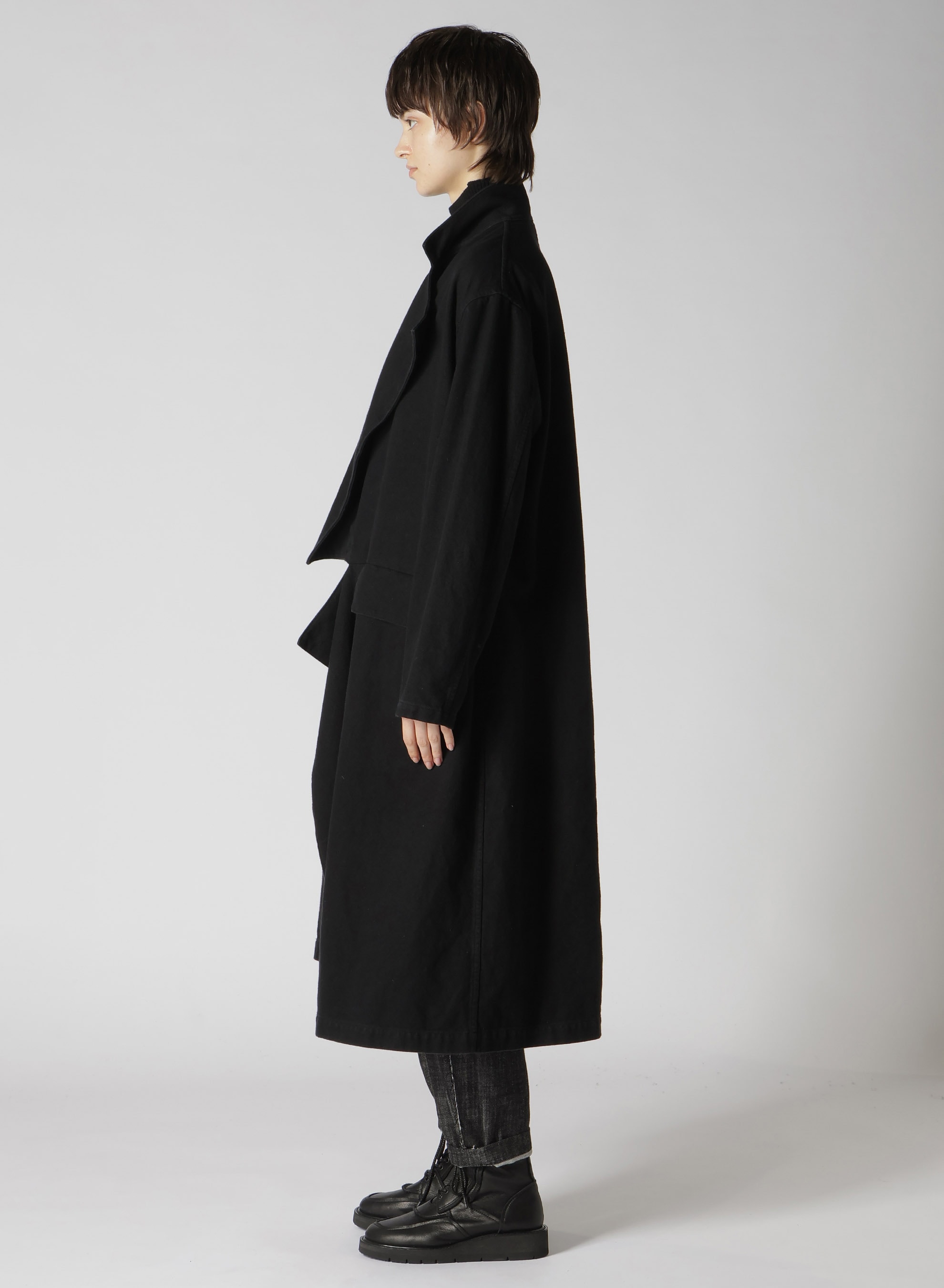 C/LI GABARDINE LEFT FRONT CUTTING COAT(XS Black): Y's｜THE SHOP YOHJI  YAMAMOTO