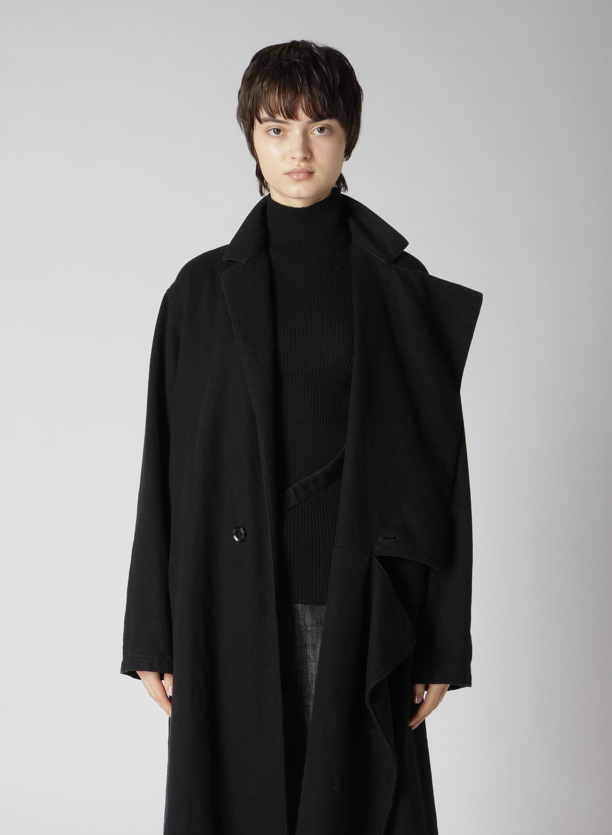 C/LI GABARDINE LEFT FRONT CUTTING COAT(XS Black): Y's｜THE SHOP YOHJI  YAMAMOTO