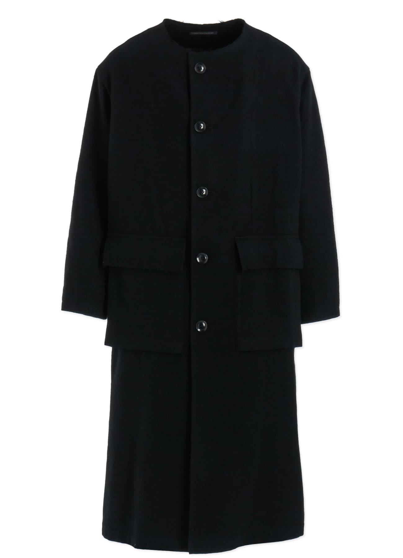 MILLING WOOL SERGE COLLARLESS WIND BREAKER COAT