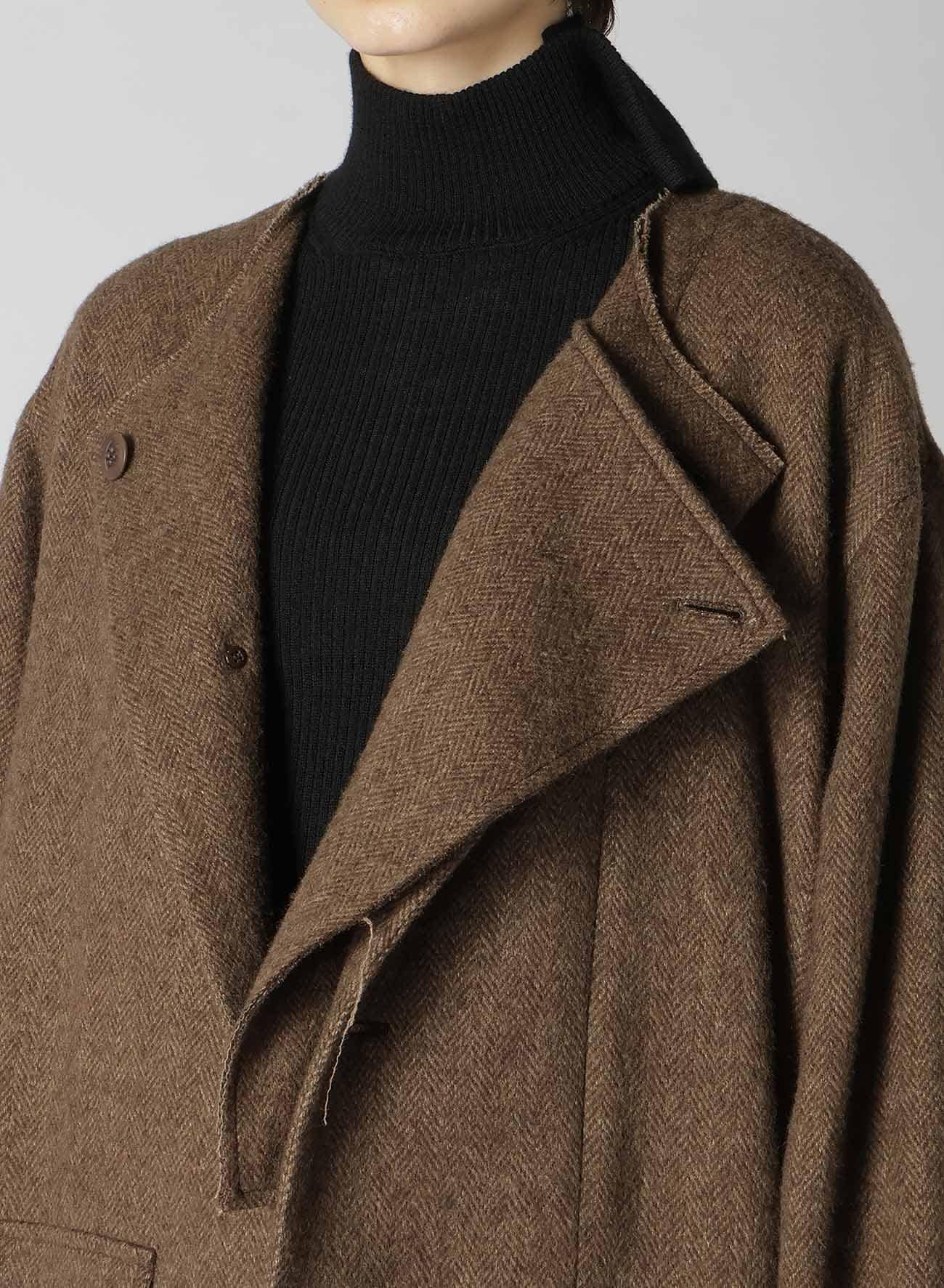 【11/1 12:00 Release】W/LI HERRINGBONE COLLARLESS COAT