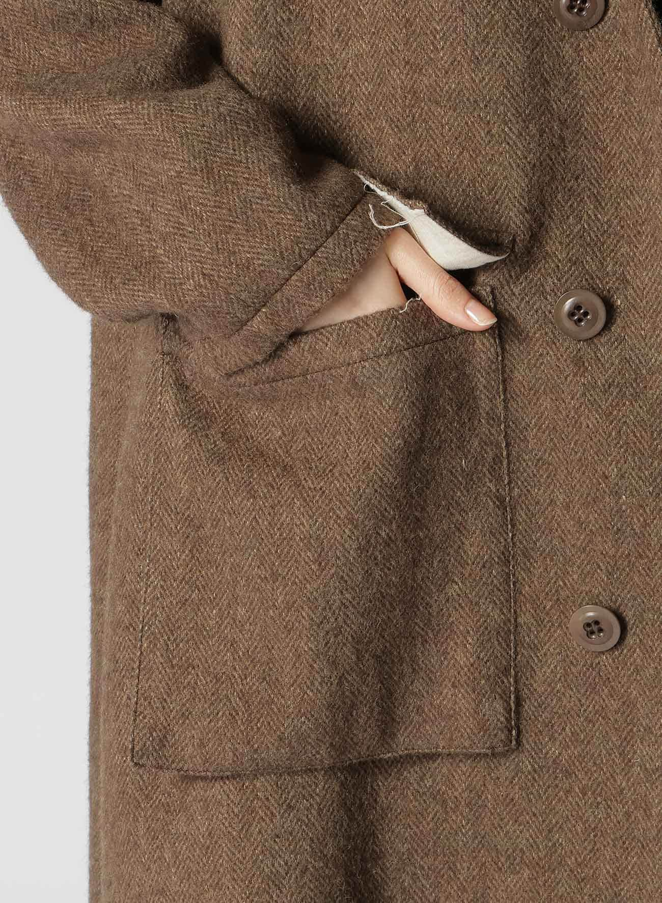 【11/1 12:00 Release】W/LI HERRINGBONE COLLARLESS COAT