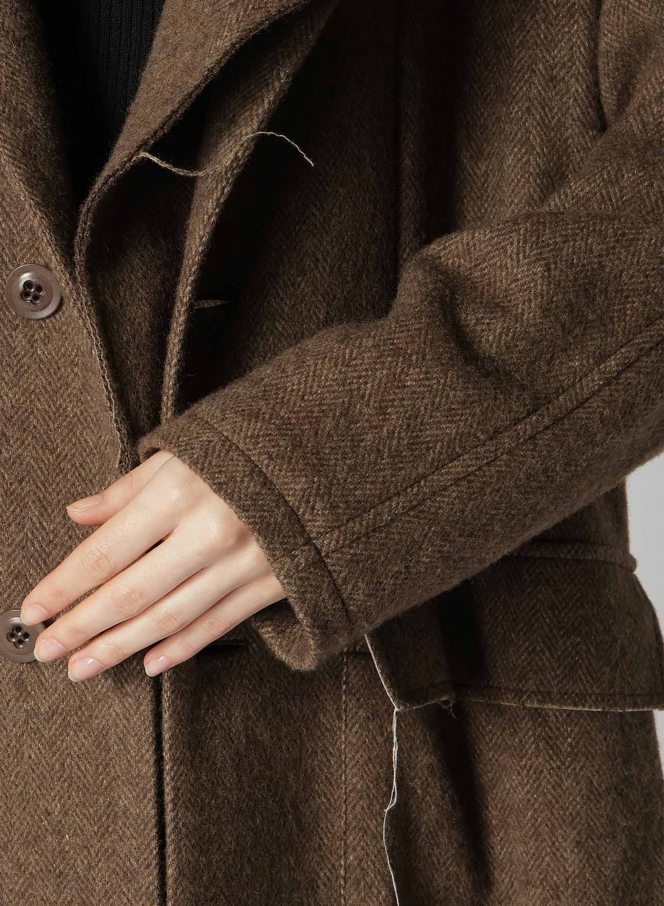 【11/1 12:00 Release】W/LI HERRINGBONE COLLARLESS COAT