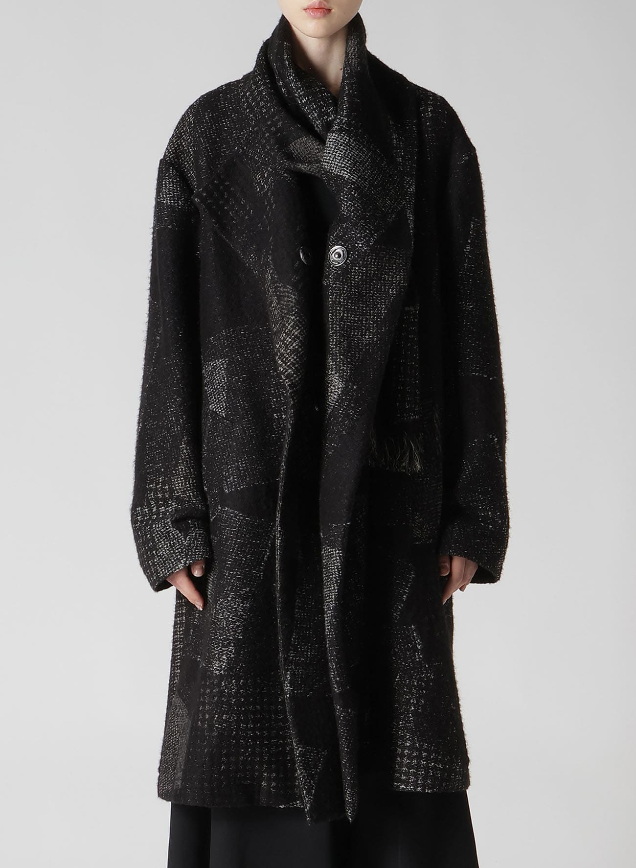 WOOL COTTON RANDOM HOUNDSTOOTH JQ SCARF COAT