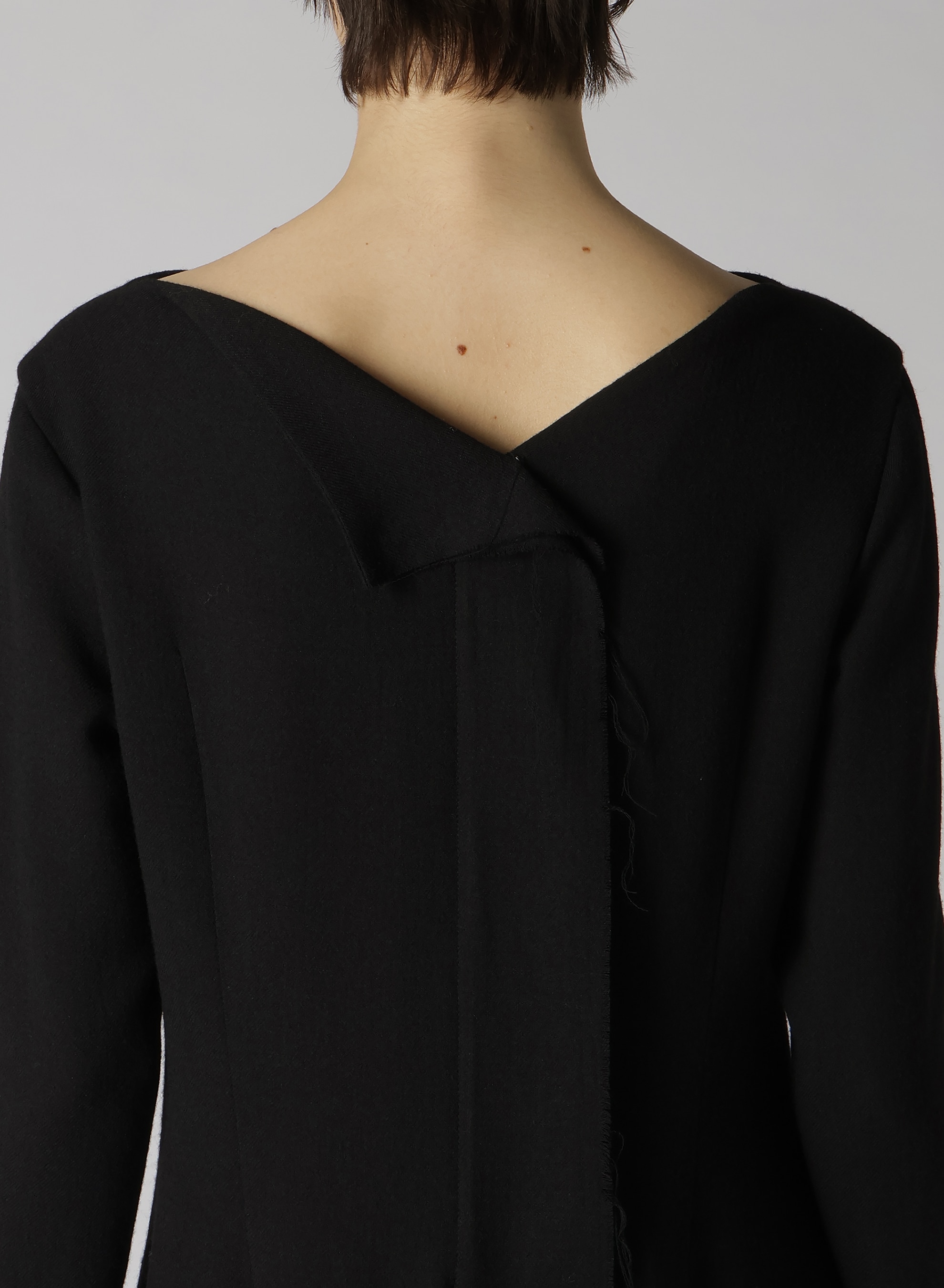 W/RY GAUZE WASHER COLLARLESS DRESS
