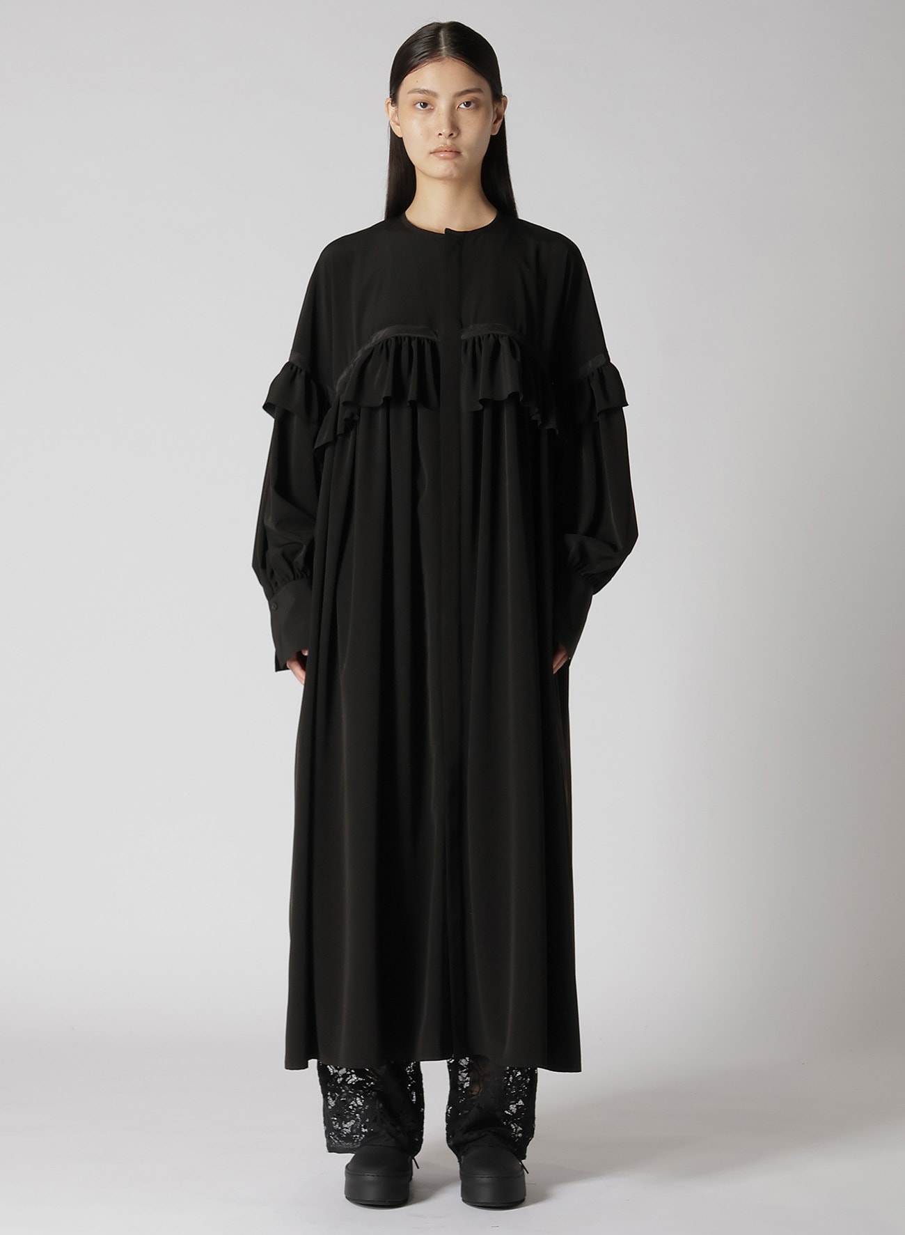【8/7 12:00 Release】TRIACETATE/POLYESTER RUFFLED DRESS