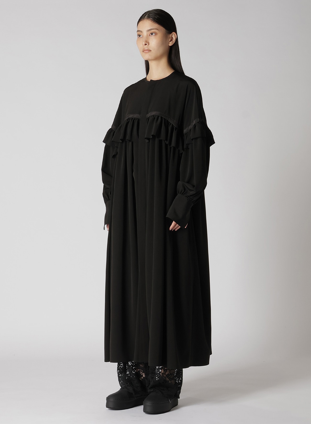 【8/7 12:00 Release】TRIACETATE/POLYESTER RUFFLED DRESS