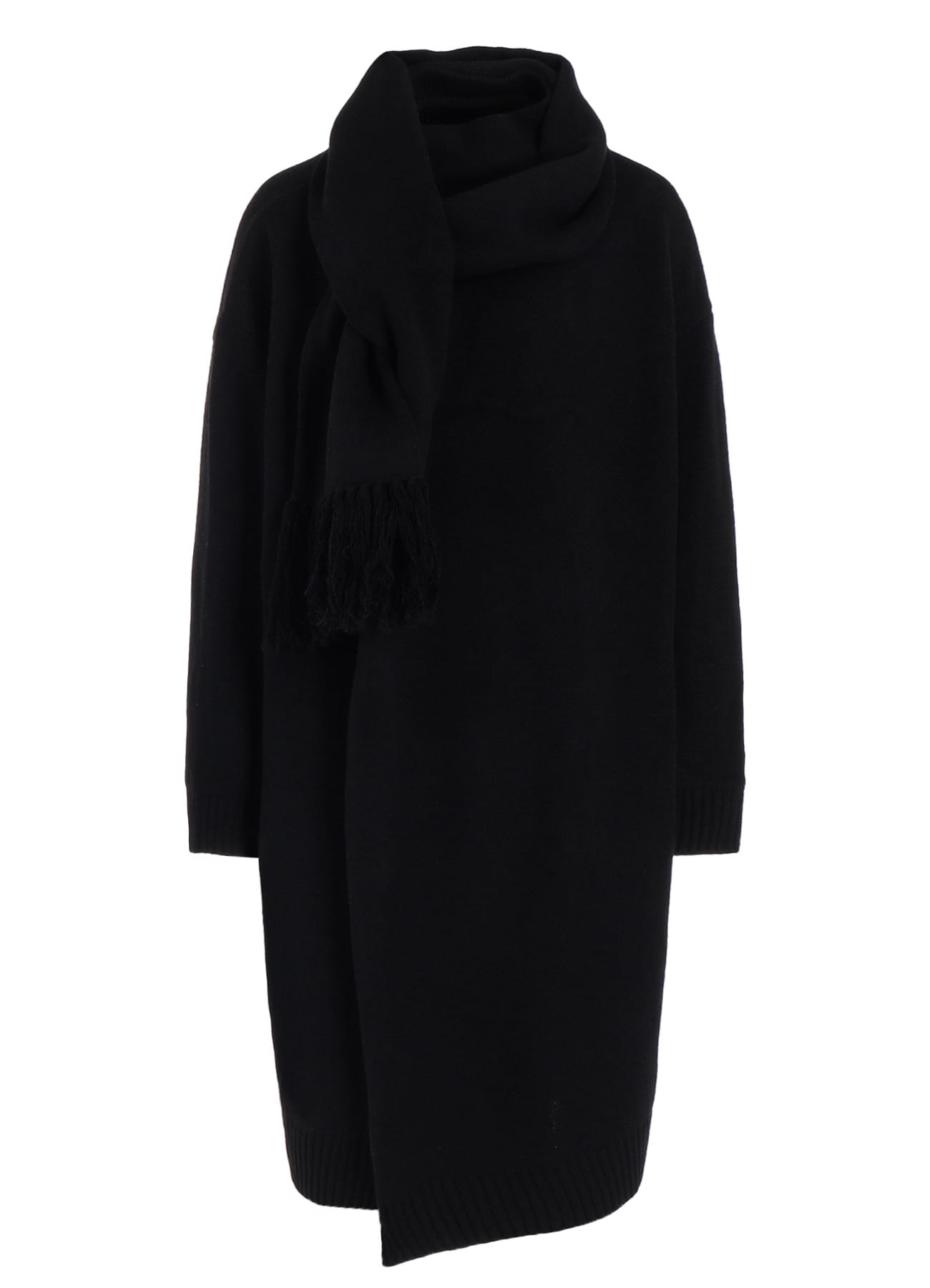 JERSEY FRINGE LONG BIG PULLOVER WITH SCARF